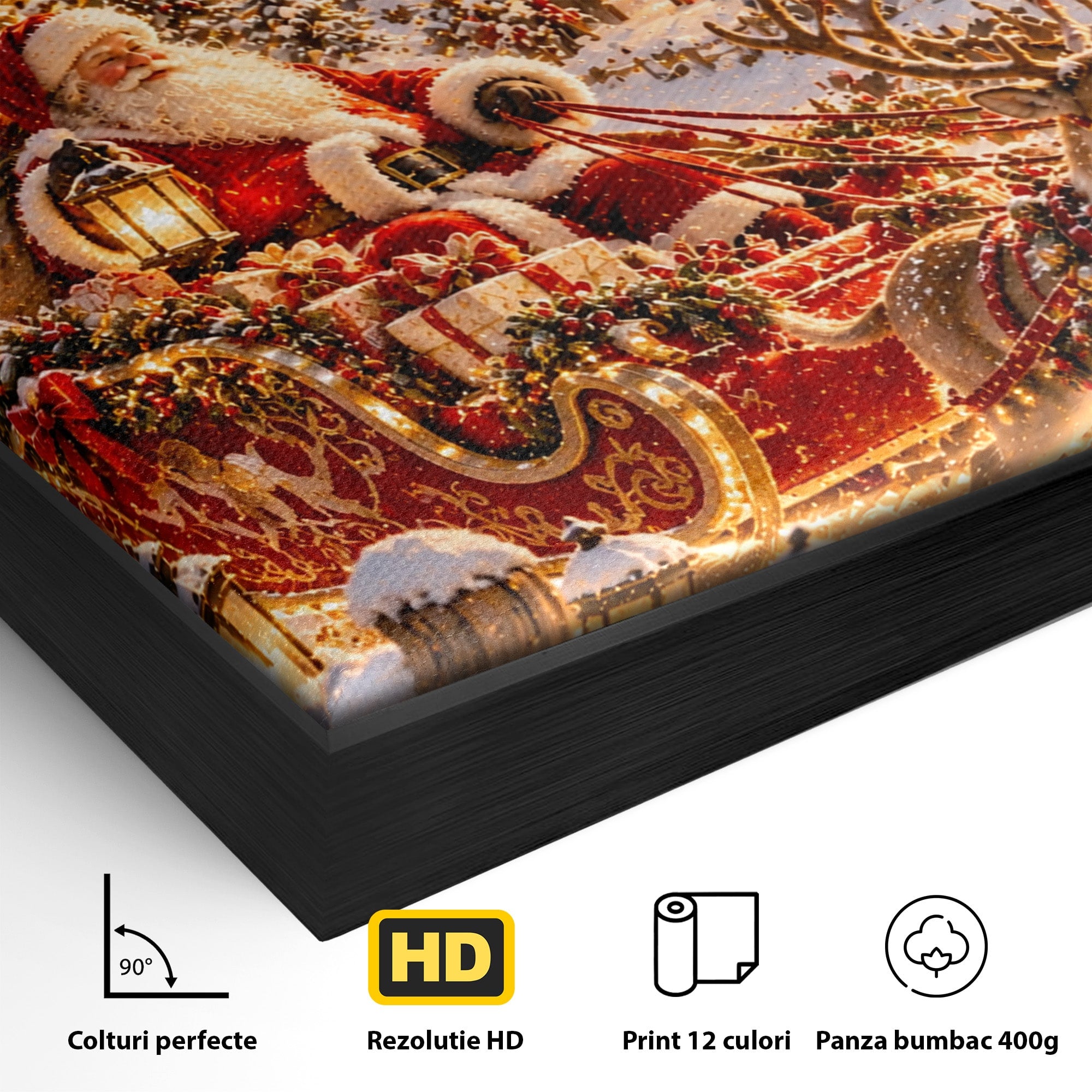 Tablou Canvas Premium LuxCanva® PI1412, Mos Craciun Pe Sanie, Cadouri, Reni, Iarna, Magie, Copilarie, Culori Vibrante, Living, Dormitor, Camera Copii