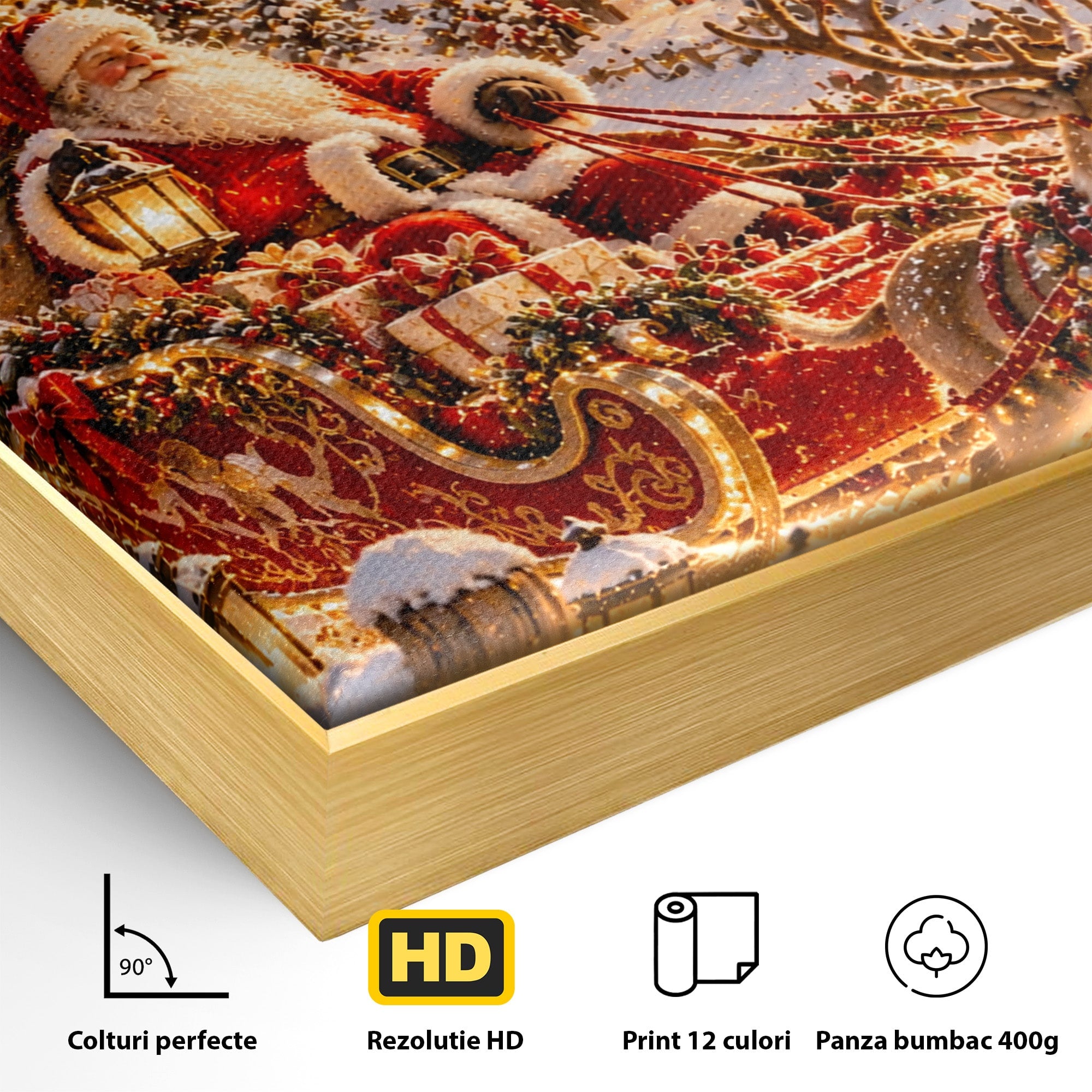 Tablou Canvas Premium LuxCanva® PI1412, Mos Craciun Pe Sanie, Cadouri, Reni, Iarna, Magie, Copilarie, Culori Vibrante, Living, Dormitor, Camera Copii