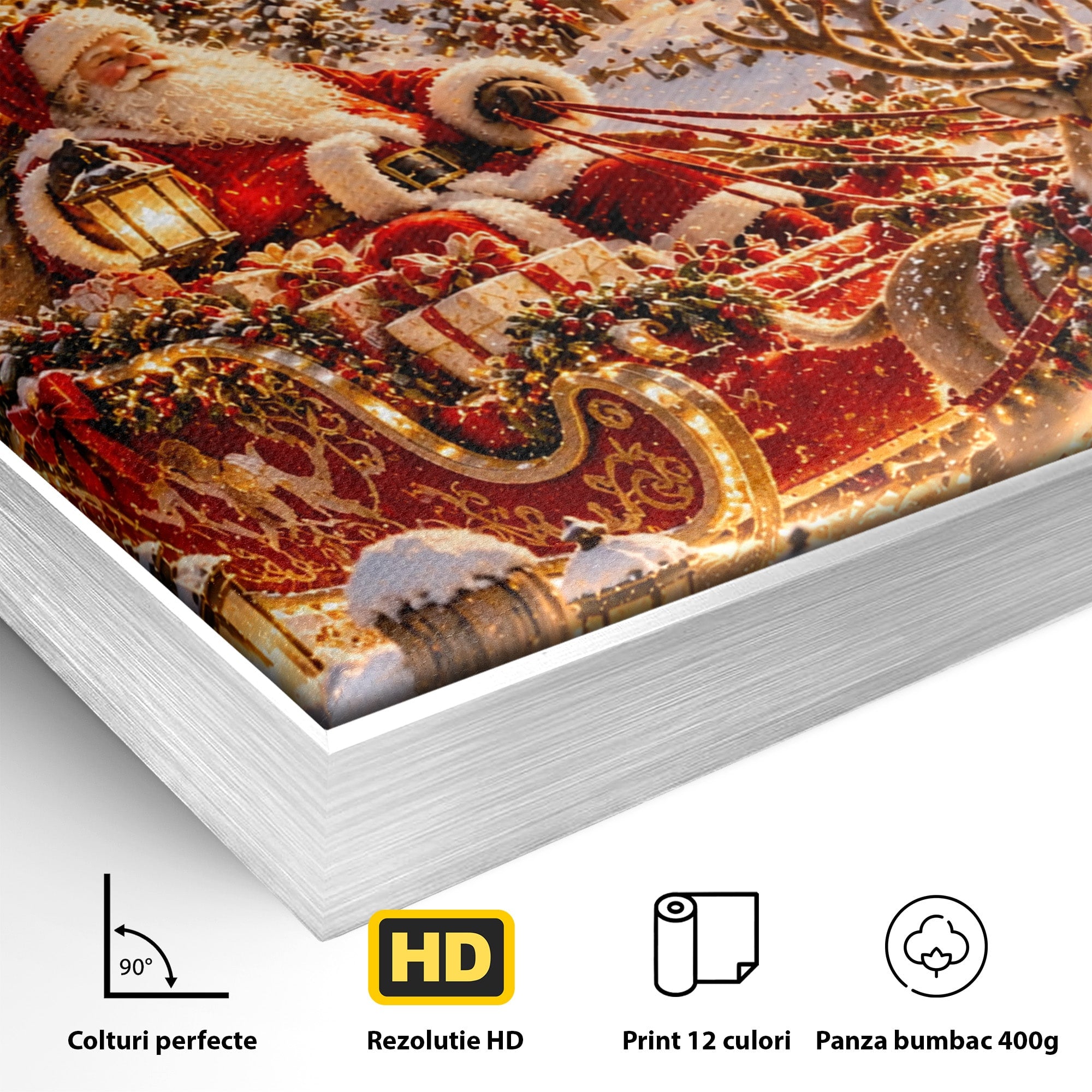 Tablou Canvas Premium LuxCanva® PI1412, Mos Craciun Pe Sanie, Cadouri, Reni, Iarna, Magie, Copilarie, Culori Vibrante, Living, Dormitor, Camera Copii