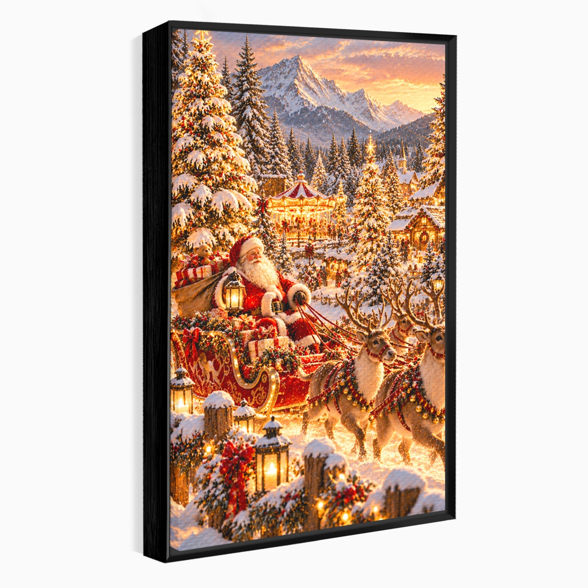 Tablou Canvas Premium LuxCanva® PI1412, Mos Craciun Pe Sanie, Cadouri, Reni, Iarna, Magie, Copilarie, Culori Vibrante, Living, Dormitor, Camera Copii