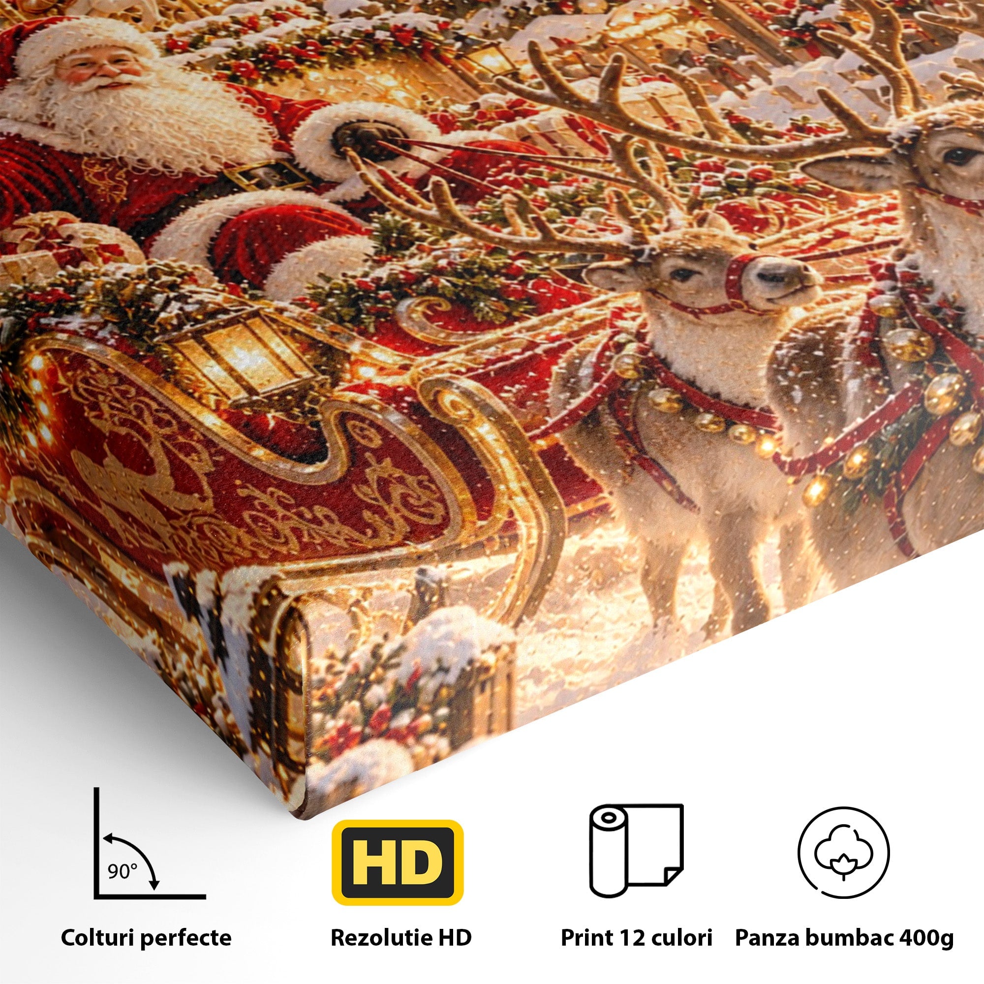 Tablou Canvas Premium LuxCanva® PI1413, Calatoria lui Mos Craciun, Sanie, Fermecat, Taram, Ren, Craciun, Daruri, Culori Vibrante, Living, Dormitor, Camera Copii