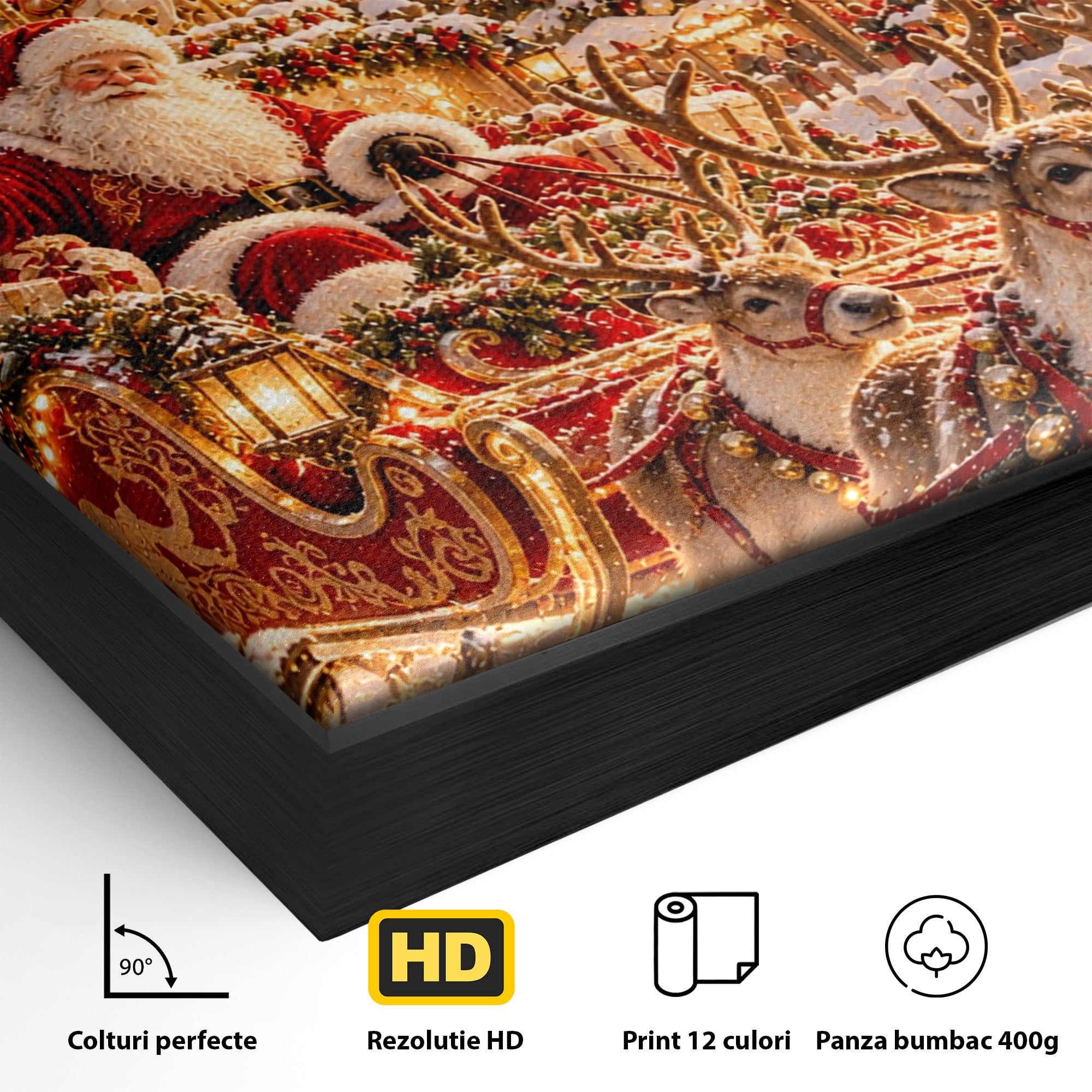 Tablou Canvas Premium LuxCanva® PI1413, Calatoria lui Mos Craciun, Sanie, Fermecat, Taram, Ren, Craciun, Daruri, Culori Vibrante, Living, Dormitor, Camera Copii