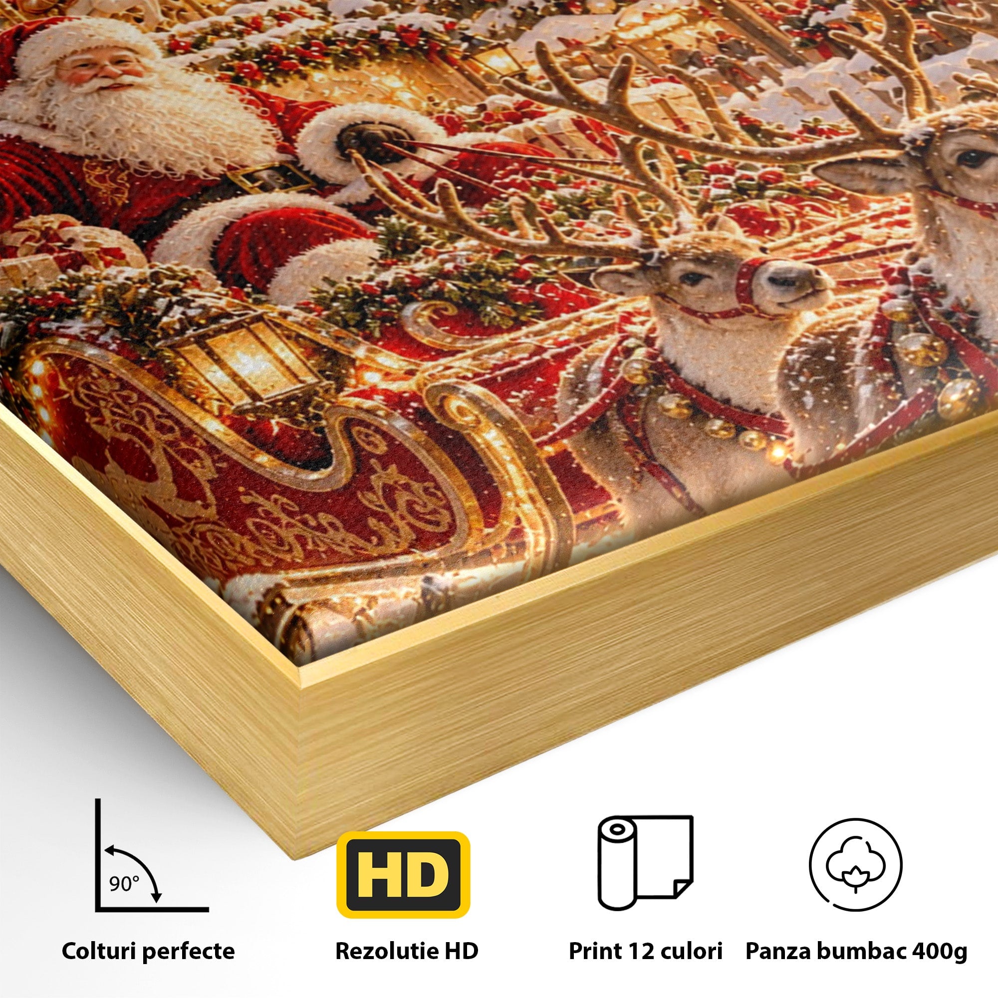 Tablou Canvas Premium LuxCanva® PI1413, Calatoria lui Mos Craciun, Sanie, Fermecat, Taram, Ren, Craciun, Daruri, Culori Vibrante, Living, Dormitor, Camera Copii