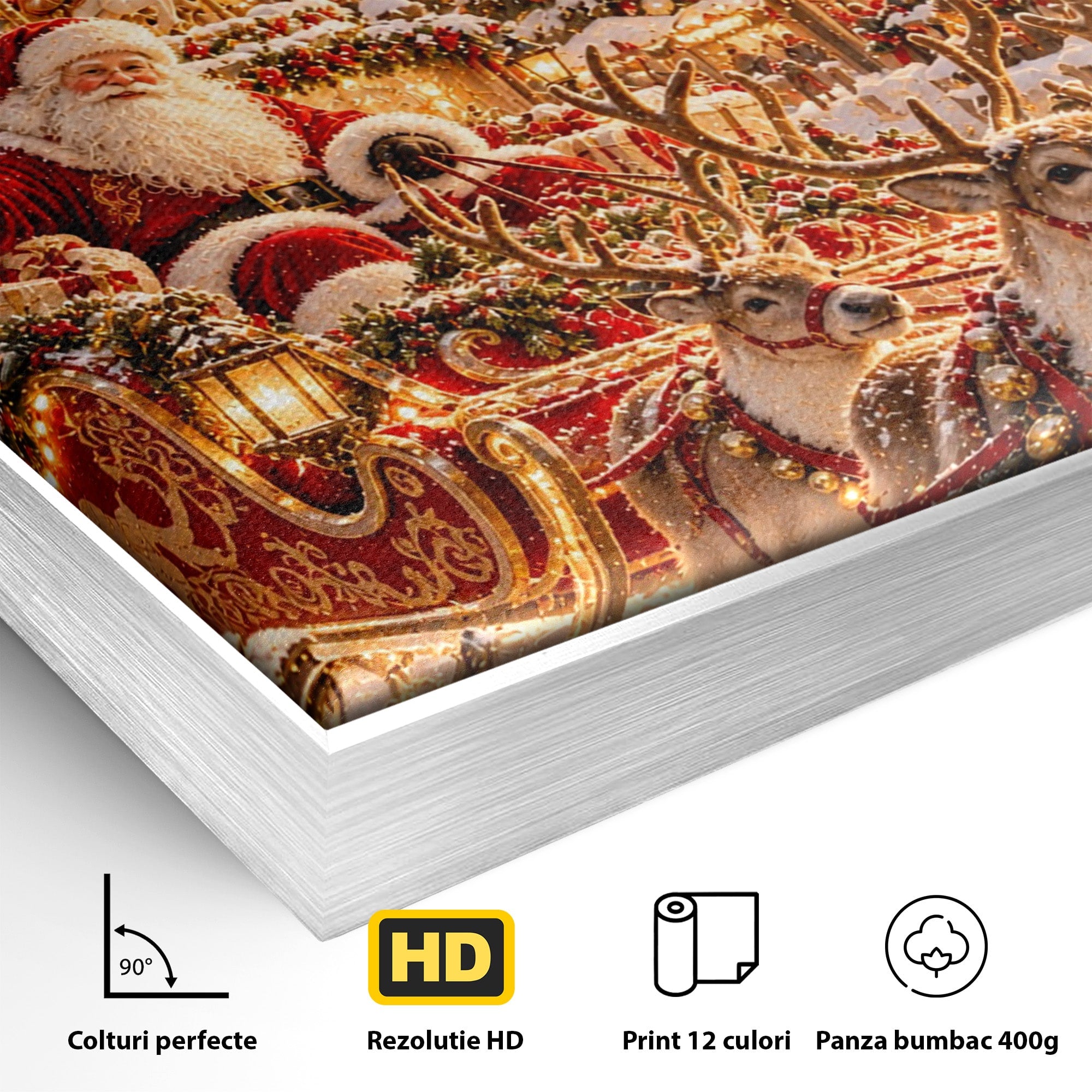 Tablou Canvas Premium LuxCanva® PI1413, Calatoria lui Mos Craciun, Sanie, Fermecat, Taram, Ren, Craciun, Daruri, Culori Vibrante, Living, Dormitor, Camera Copii