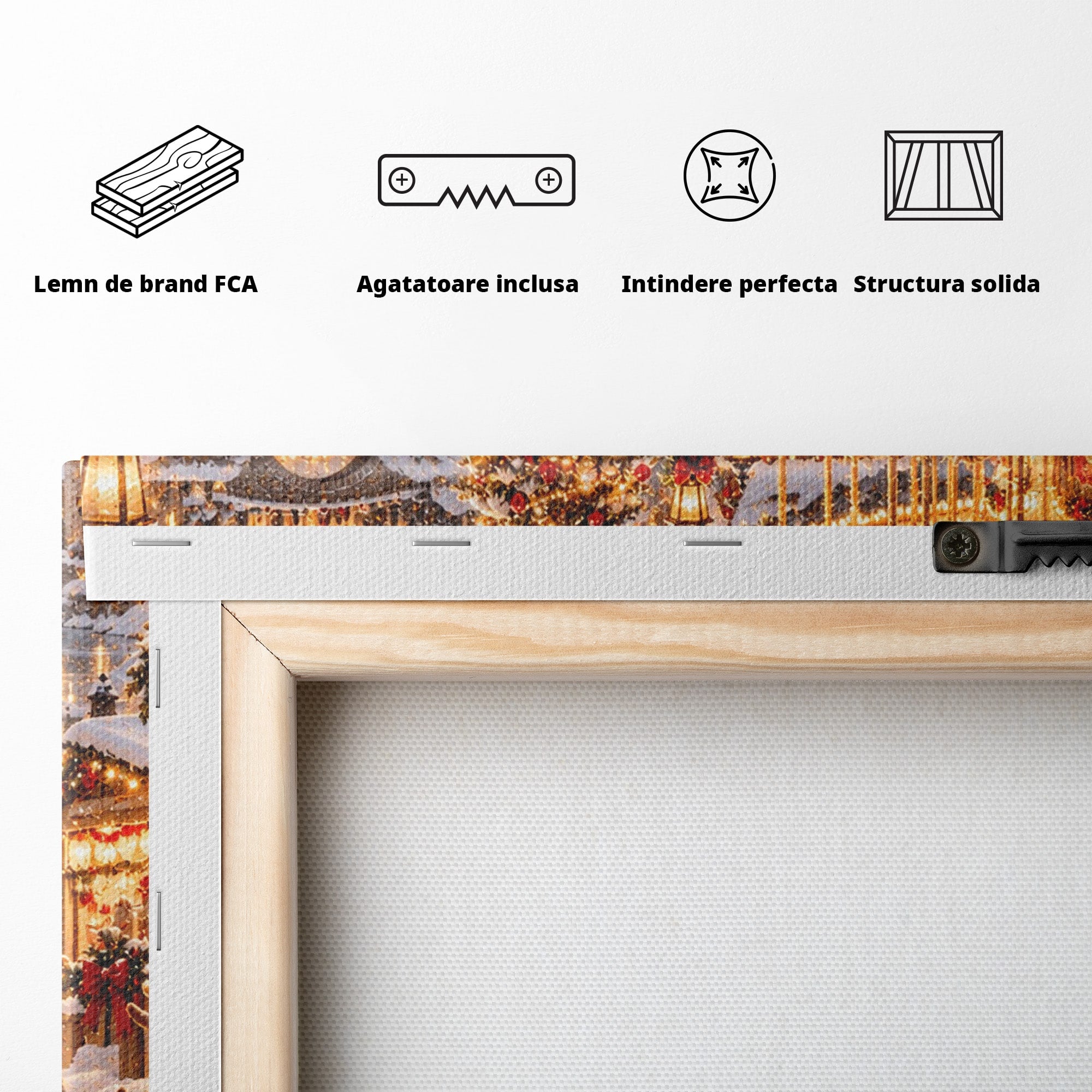 Tablou Canvas Premium LuxCanva® PI1413, Calatoria lui Mos Craciun, Sanie, Fermecat, Taram, Ren, Craciun, Daruri, Culori Vibrante, Living, Dormitor, Camera Copii