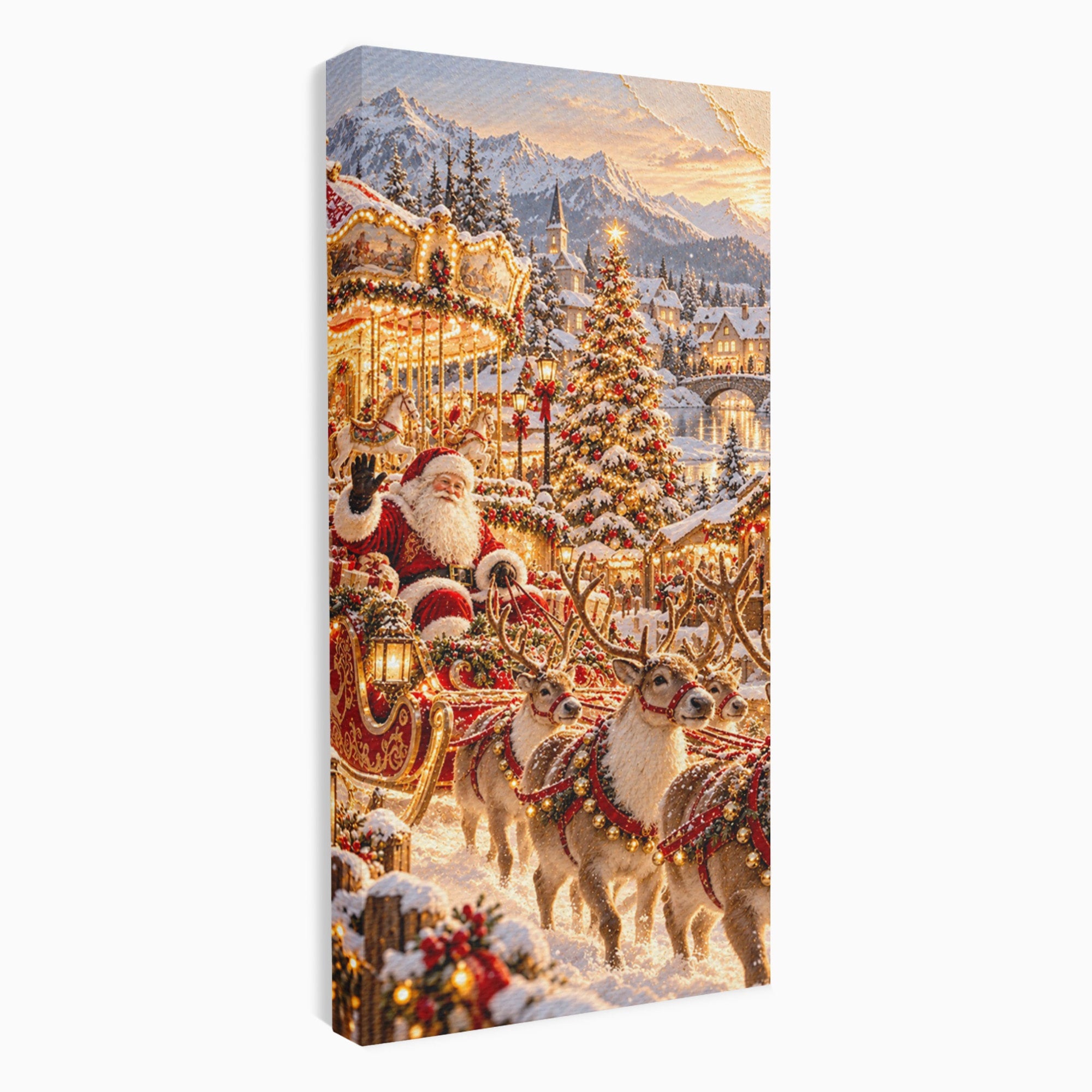 Tablou Canvas Premium LuxCanva® PI1413, Calatoria lui Mos Craciun, Sanie, Fermecat, Taram, Ren, Craciun, Daruri, Culori Vibrante, Living, Dormitor, Camera Copii