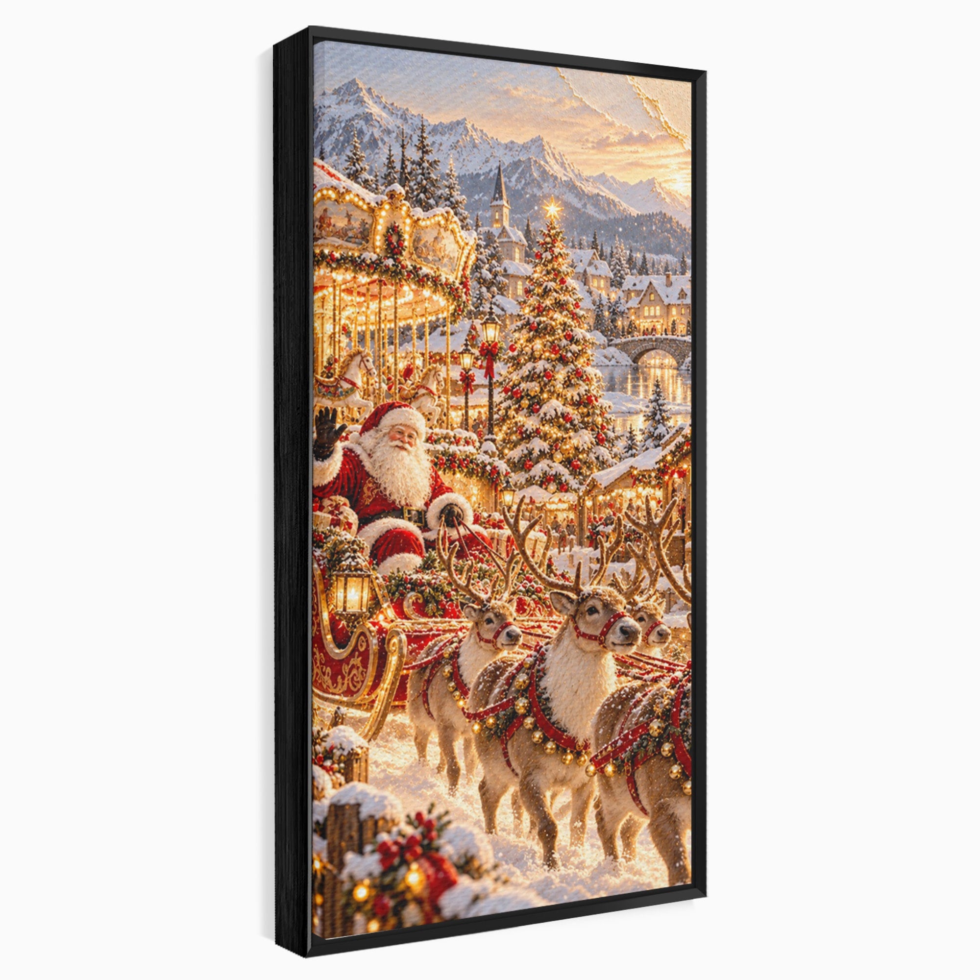 Tablou Canvas Premium LuxCanva® PI1413, Calatoria lui Mos Craciun, Sanie, Fermecat, Taram, Ren, Craciun, Daruri, Culori Vibrante, Living, Dormitor, Camera Copii