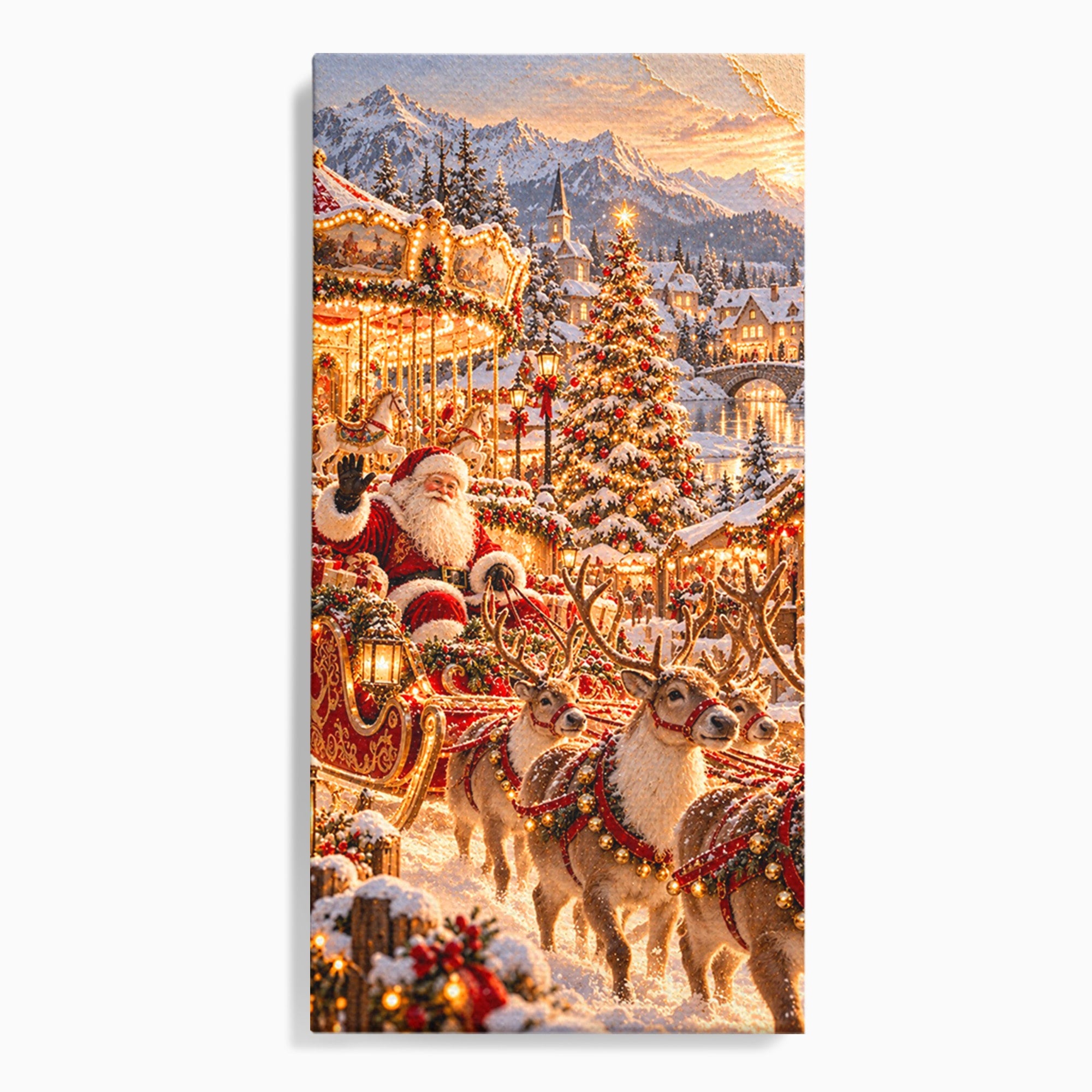 Tablou Canvas Premium LuxCanva® PI1413, Calatoria lui Mos Craciun, Sanie, Fermecat, Taram, Ren, Craciun, Daruri, Culori Vibrante, Living, Dormitor, Camera Copii