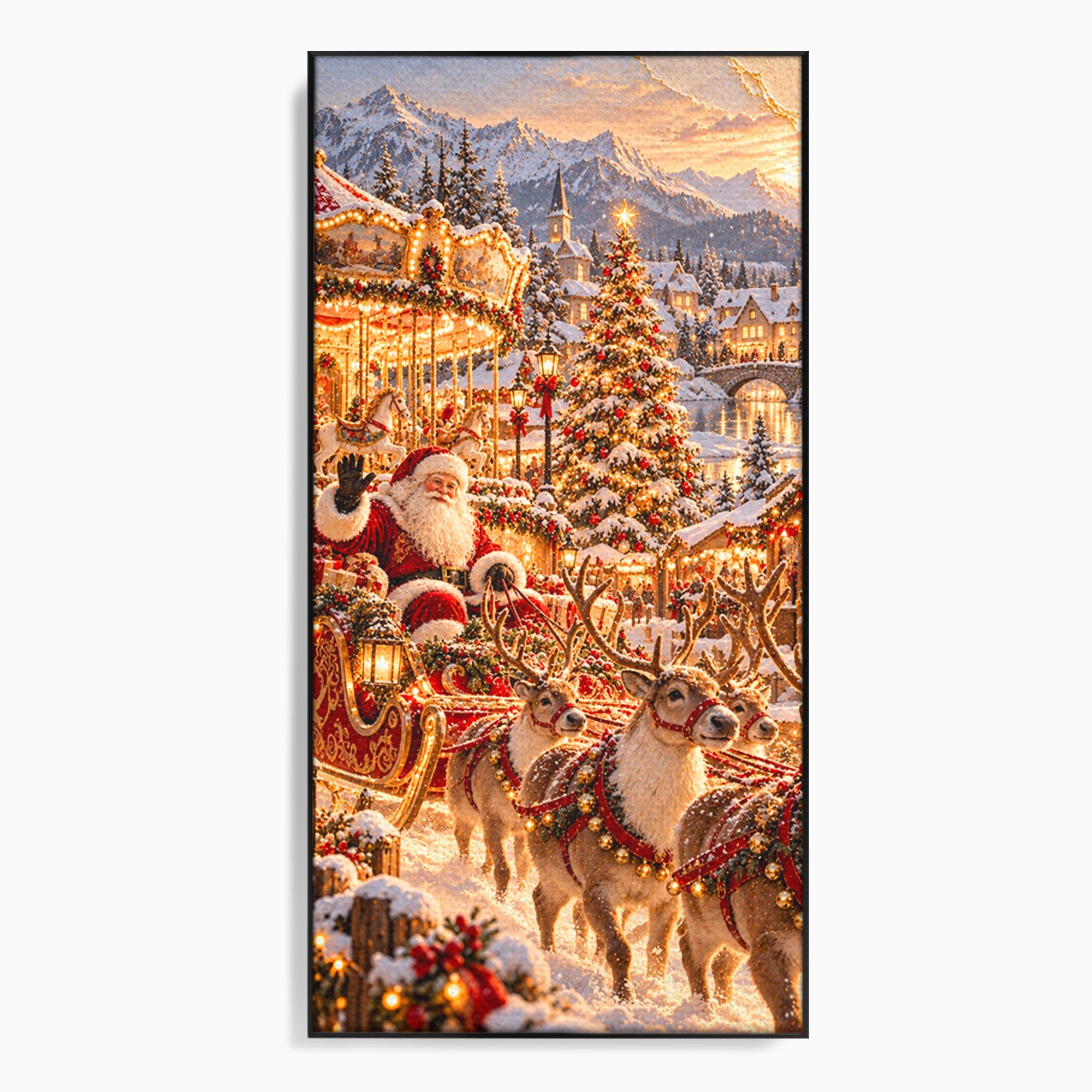 Tablou Canvas Premium LuxCanva® PI1413, Calatoria lui Mos Craciun, Sanie, Fermecat, Taram, Ren, Craciun, Daruri, Culori Vibrante, Living, Dormitor, Camera Copii