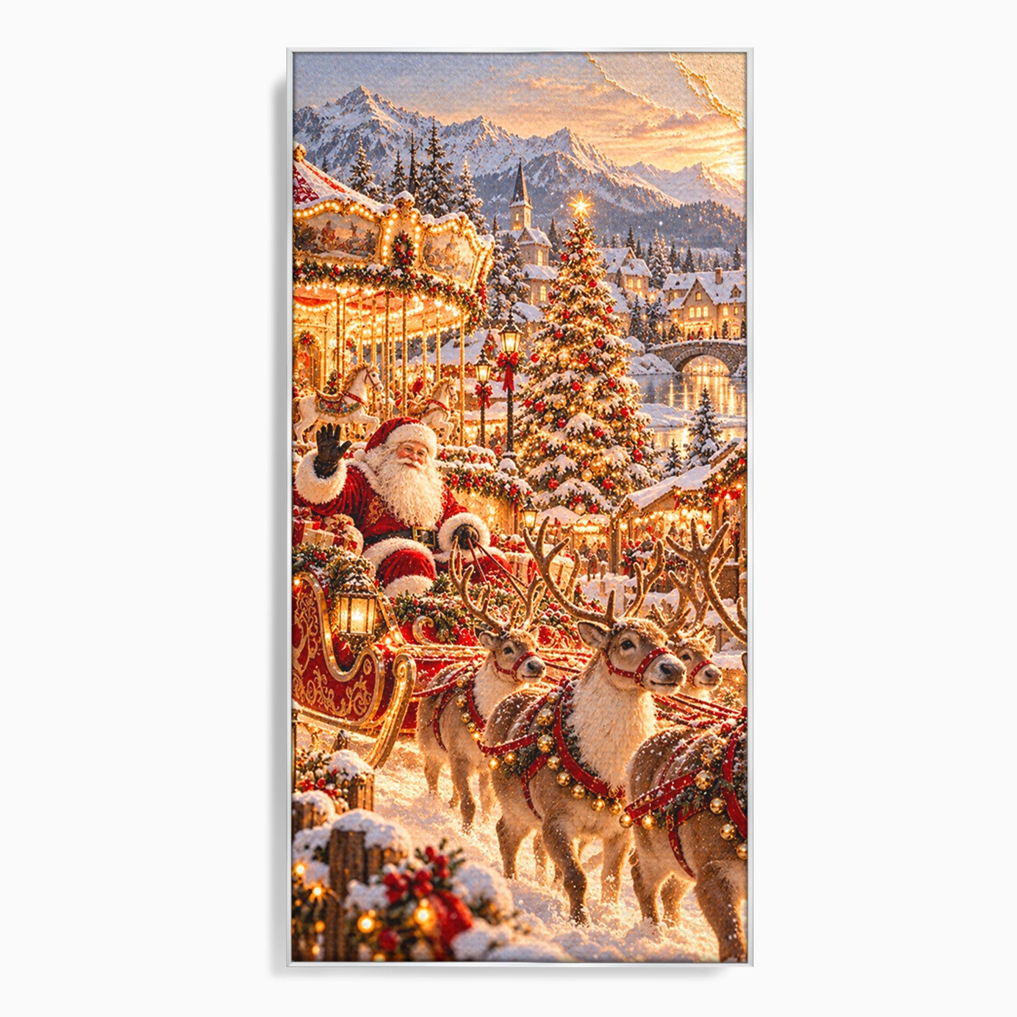 Tablou Canvas Premium LuxCanva® PI1413, Calatoria lui Mos Craciun, Sanie, Fermecat, Taram, Ren, Craciun, Daruri, Culori Vibrante, Living, Dormitor, Camera Copii