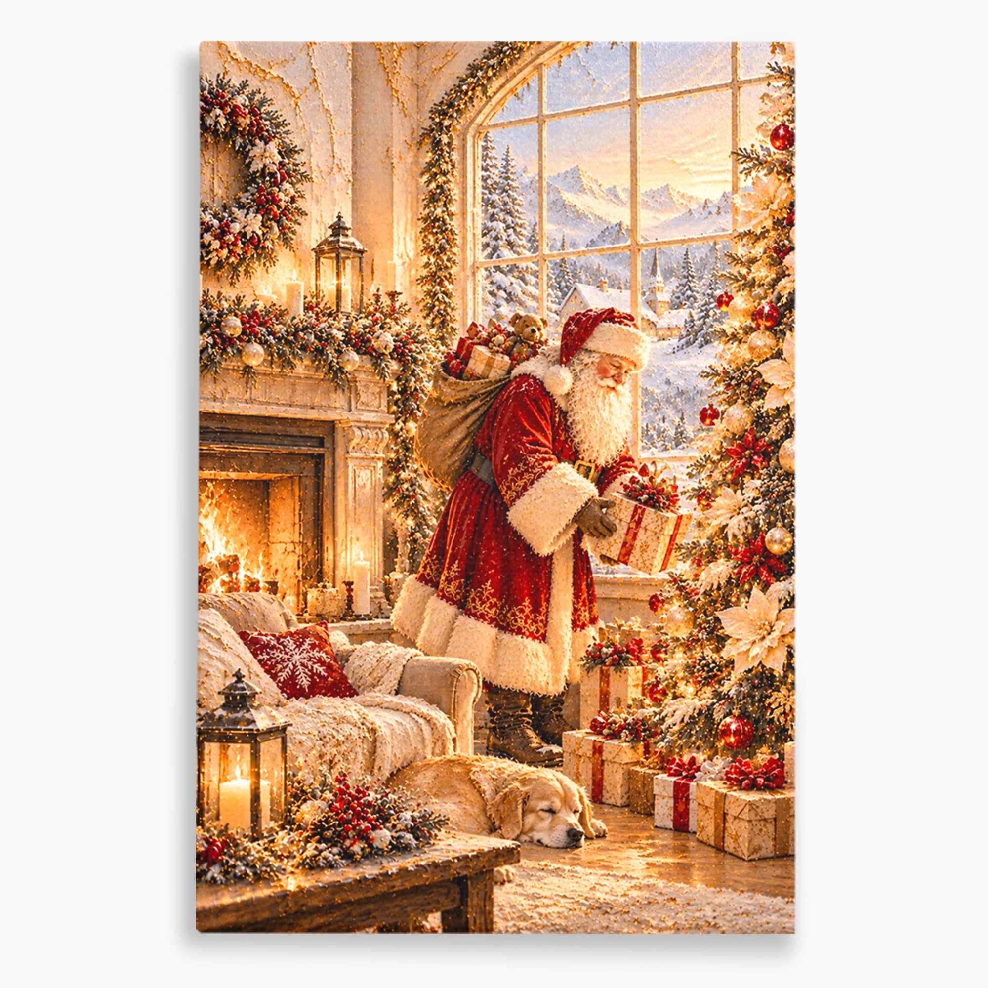 Tablou Canvas Premium LuxCanva® PI1414, Seara Minunilor, Mos Craciun, Brad, Cadouri, Semineu, Magie, Ajun, Culori Vibrante, Living, Dormitor, Camera Copii