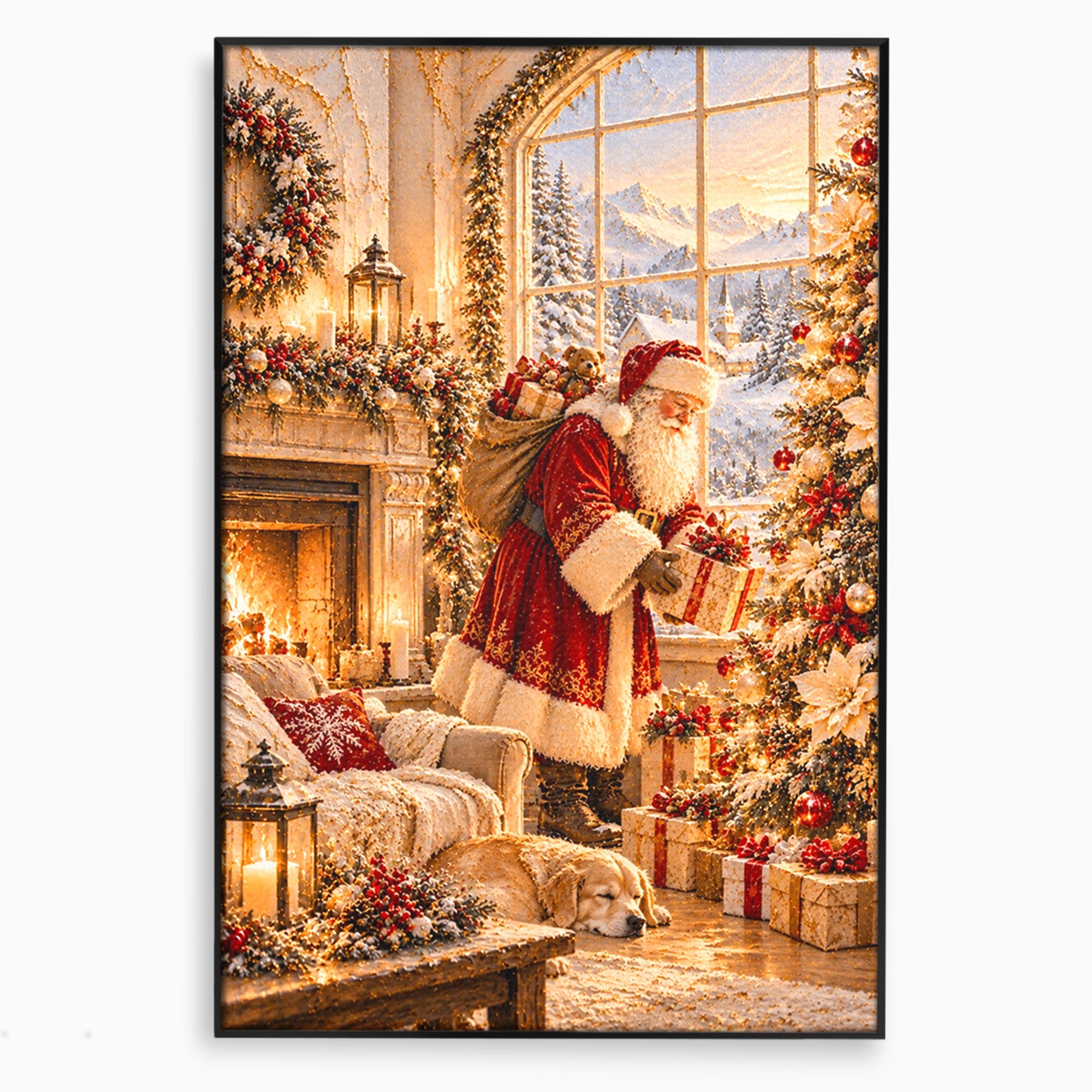 Tablou Canvas Premium LuxCanva® PI1414, Seara Minunilor, Mos Craciun, Brad, Cadouri, Semineu, Magie, Ajun, Culori Vibrante, Living, Dormitor, Camera Copii