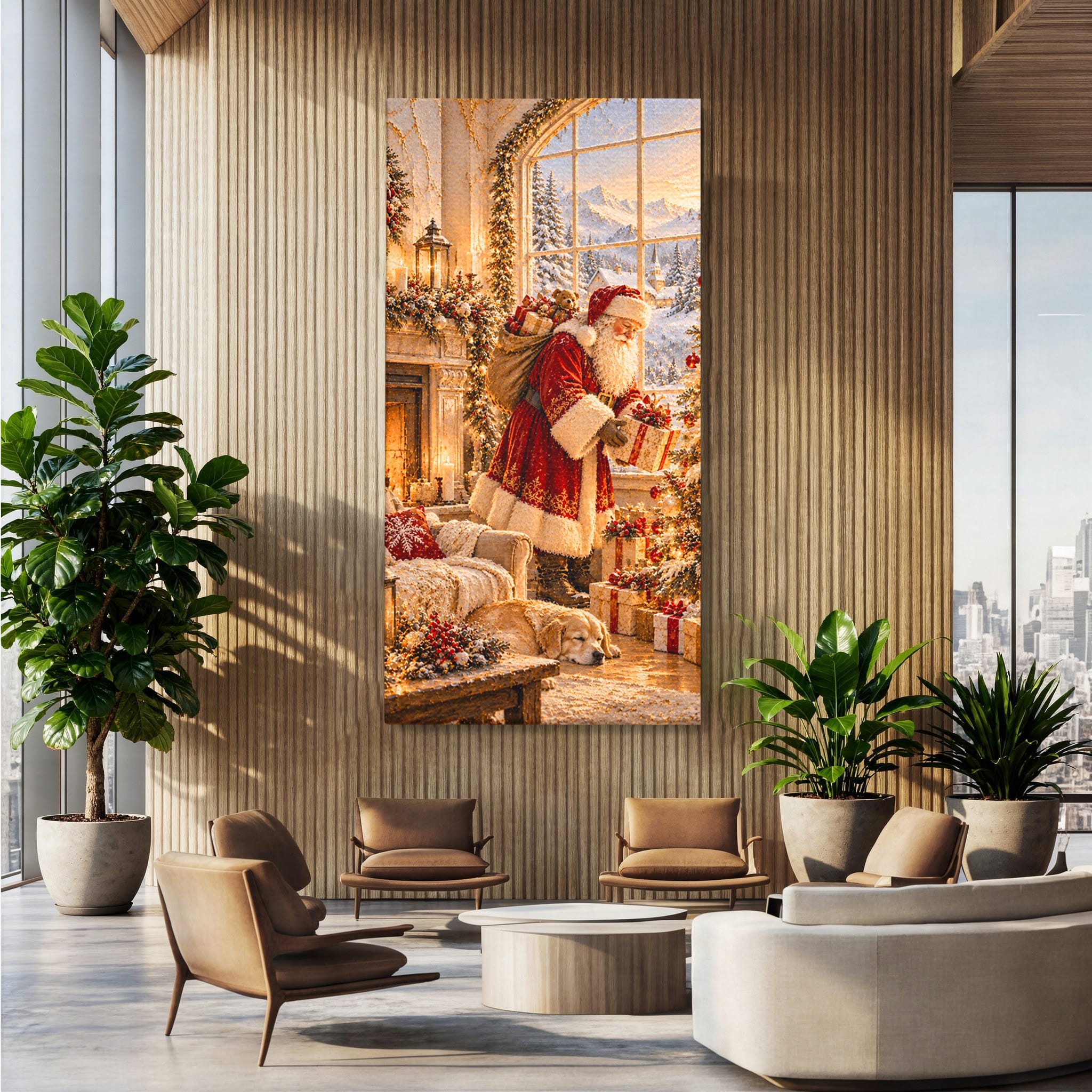 Tablou Canvas Premium LuxCanva® PI1414, Seara Minunilor, Mos Craciun, Brad, Cadouri, Semineu, Magie, Ajun, Culori Vibrante, Living, Dormitor, Camera Copii