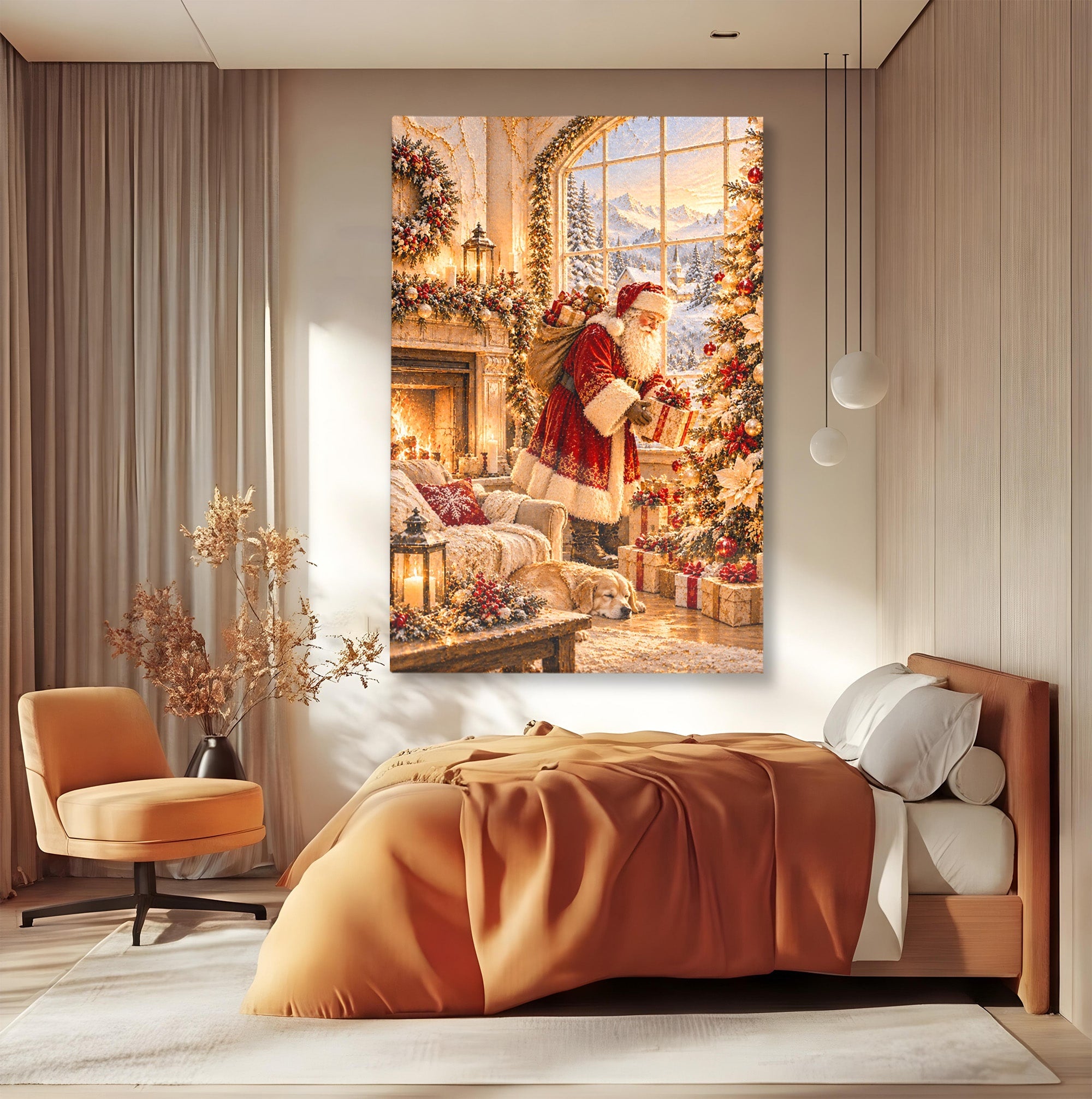 Tablou Canvas Premium LuxCanva® PI1414, Seara Minunilor, Mos Craciun, Brad, Cadouri, Semineu, Magie, Ajun, Culori Vibrante, Living, Dormitor, Camera Copii