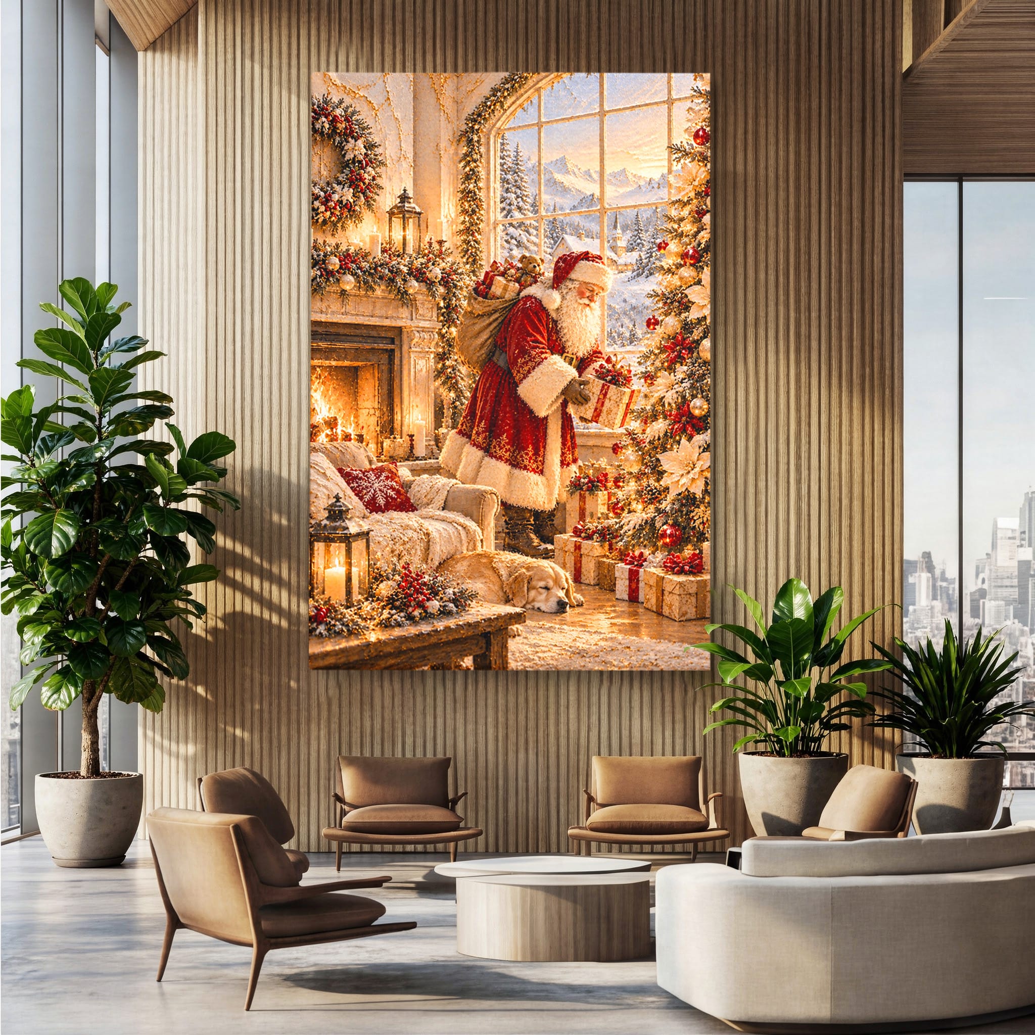 Tablou Canvas Premium LuxCanva® PI1414, Seara Minunilor, Mos Craciun, Brad, Cadouri, Semineu, Magie, Ajun, Culori Vibrante, Living, Dormitor, Camera Copii