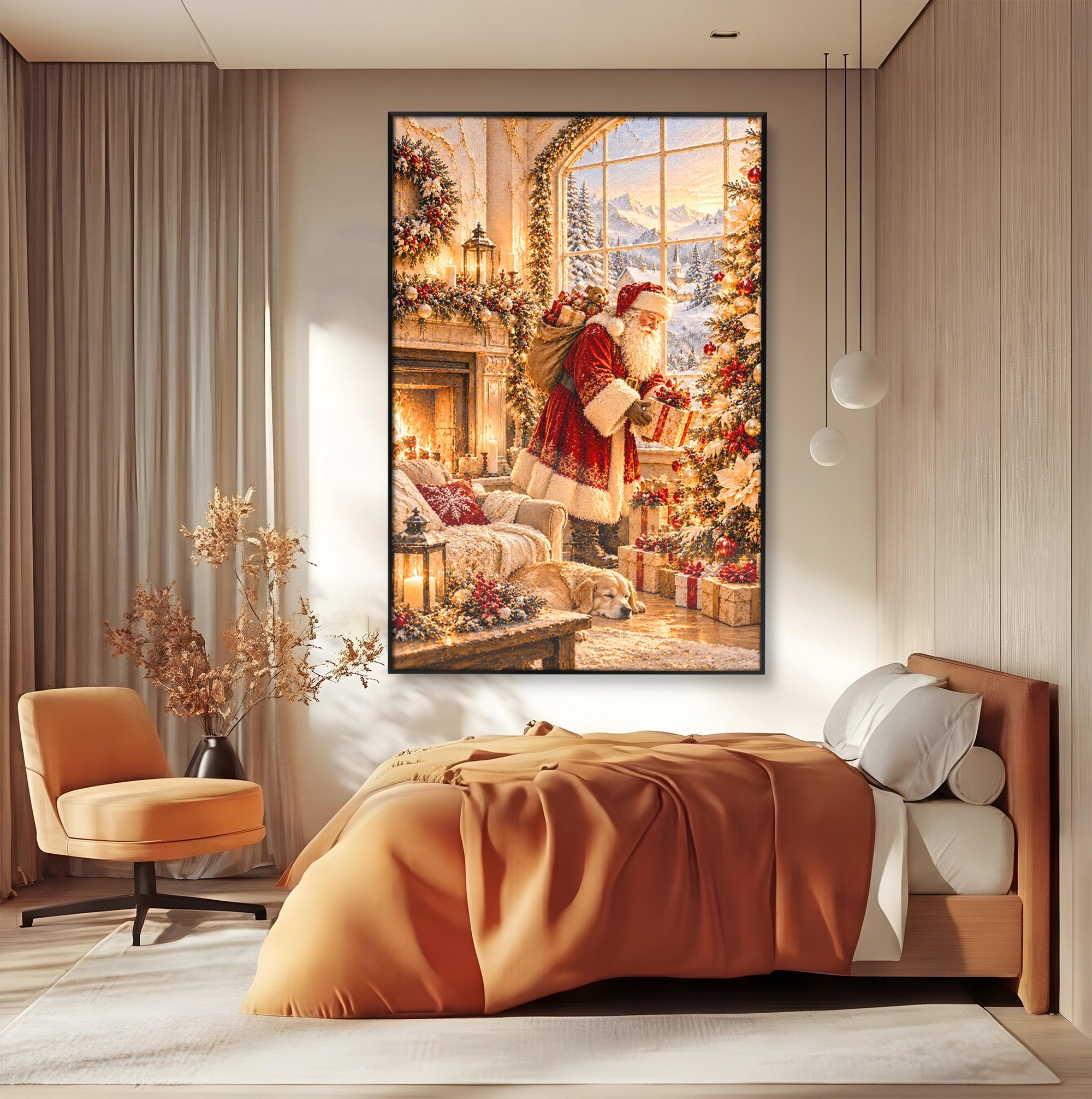 Tablou Canvas Premium LuxCanva® PI1414, Seara Minunilor, Mos Craciun, Brad, Cadouri, Semineu, Magie, Ajun, Culori Vibrante, Living, Dormitor, Camera Copii