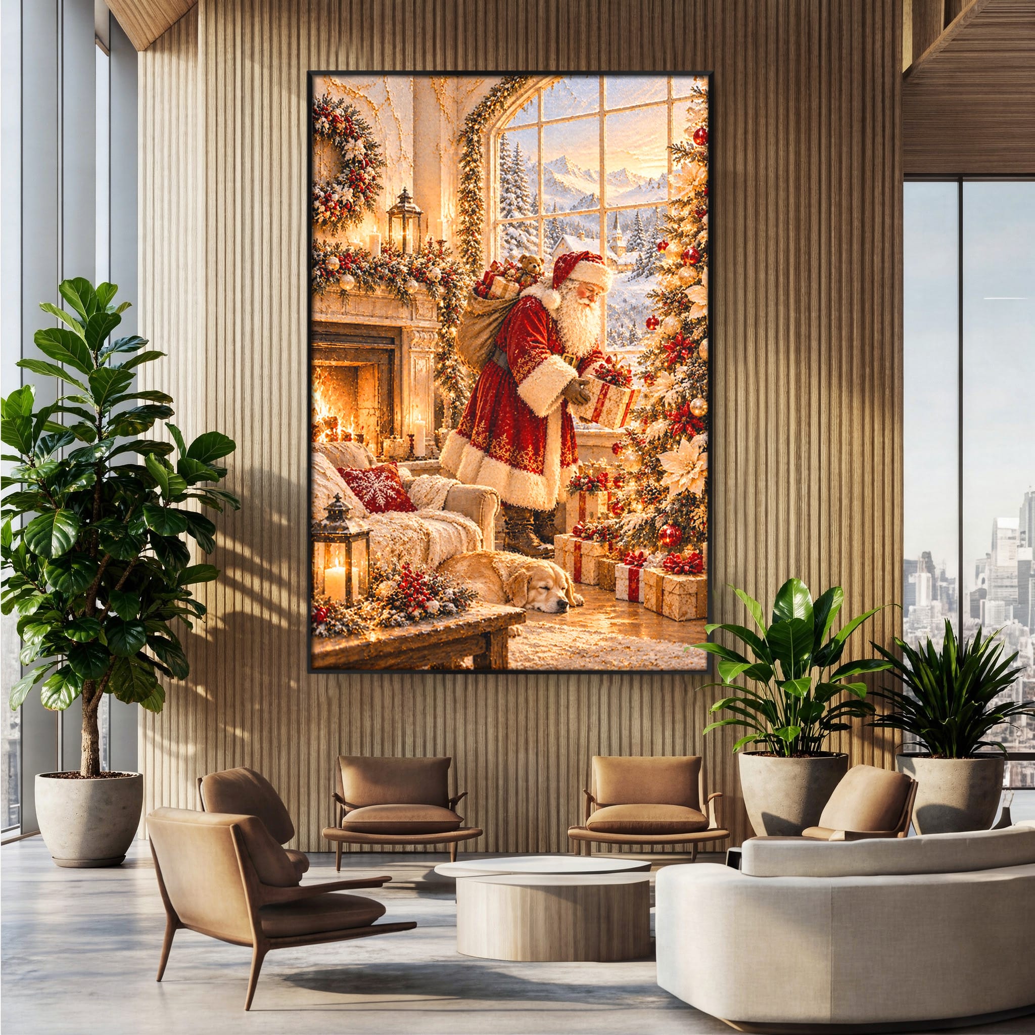 Tablou Canvas Premium LuxCanva® PI1414, Seara Minunilor, Mos Craciun, Brad, Cadouri, Semineu, Magie, Ajun, Culori Vibrante, Living, Dormitor, Camera Copii