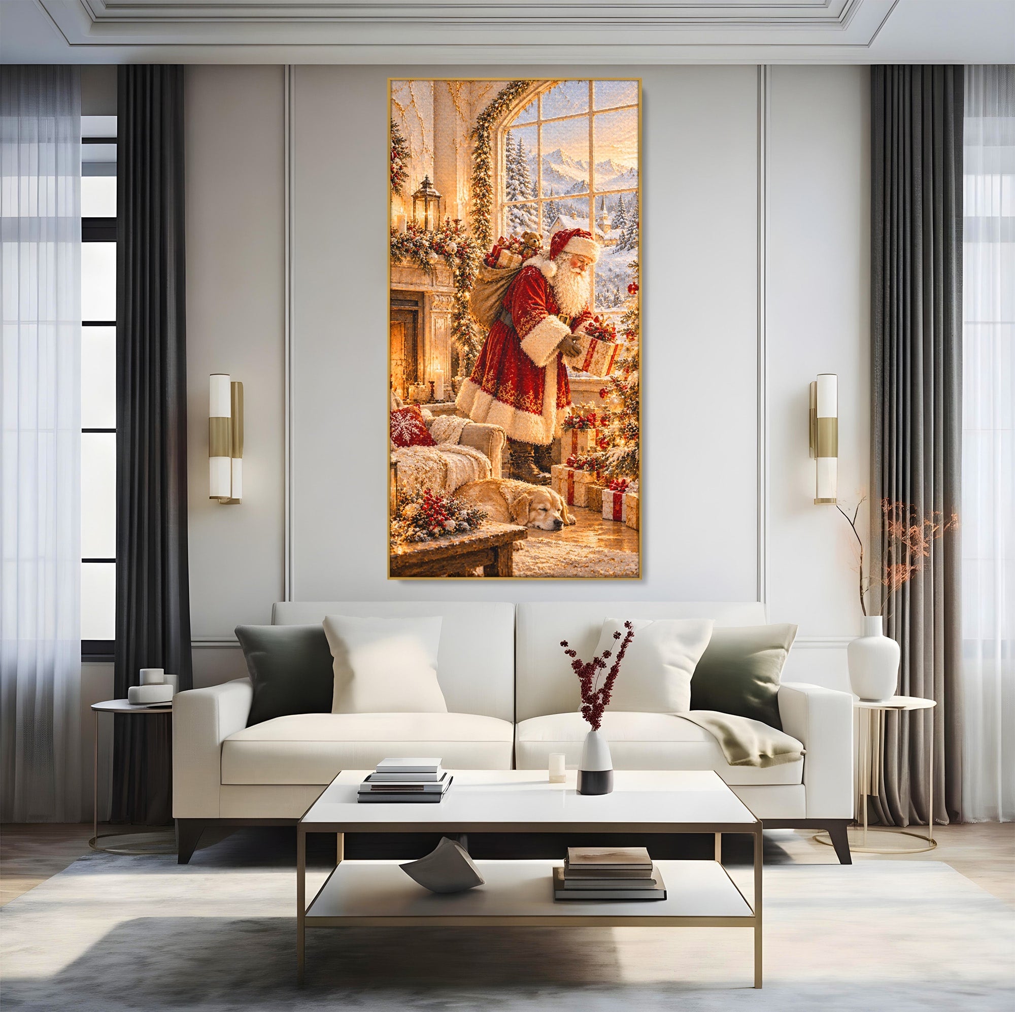 Tablou Canvas Premium LuxCanva® PI1414, Seara Minunilor, Mos Craciun, Brad, Cadouri, Semineu, Magie, Ajun, Culori Vibrante, Living, Dormitor, Camera Copii
