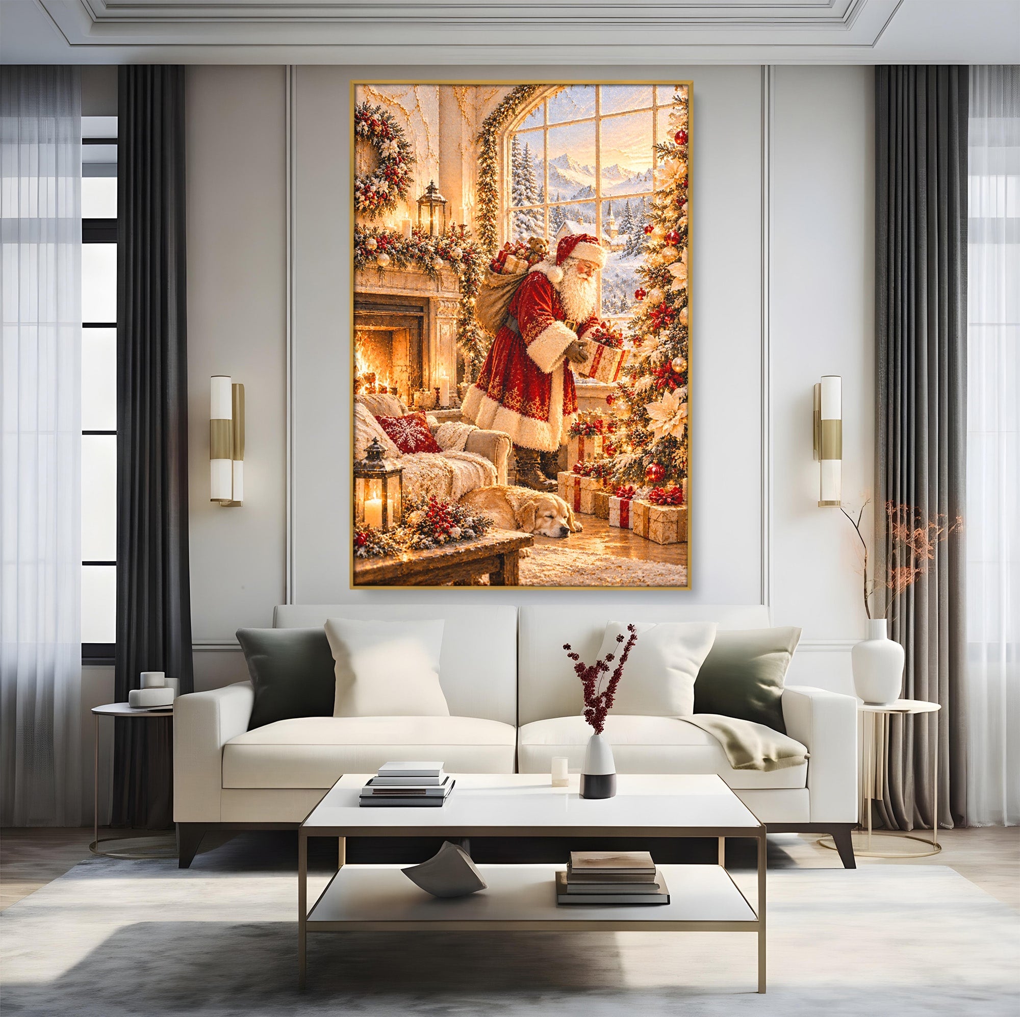 Tablou Canvas Premium LuxCanva® PI1414, Seara Minunilor, Mos Craciun, Brad, Cadouri, Semineu, Magie, Ajun, Culori Vibrante, Living, Dormitor, Camera Copii