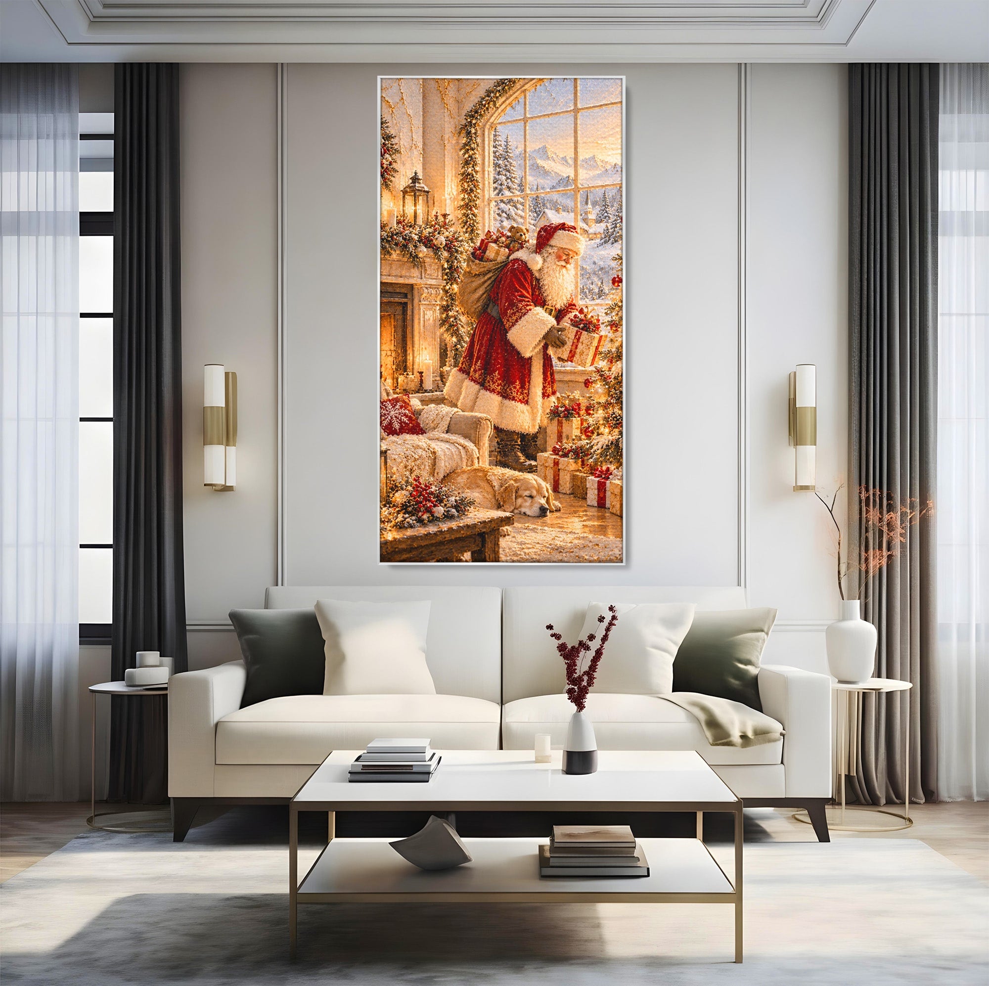 Tablou Canvas Premium LuxCanva® PI1414, Seara Minunilor, Mos Craciun, Brad, Cadouri, Semineu, Magie, Ajun, Culori Vibrante, Living, Dormitor, Camera Copii