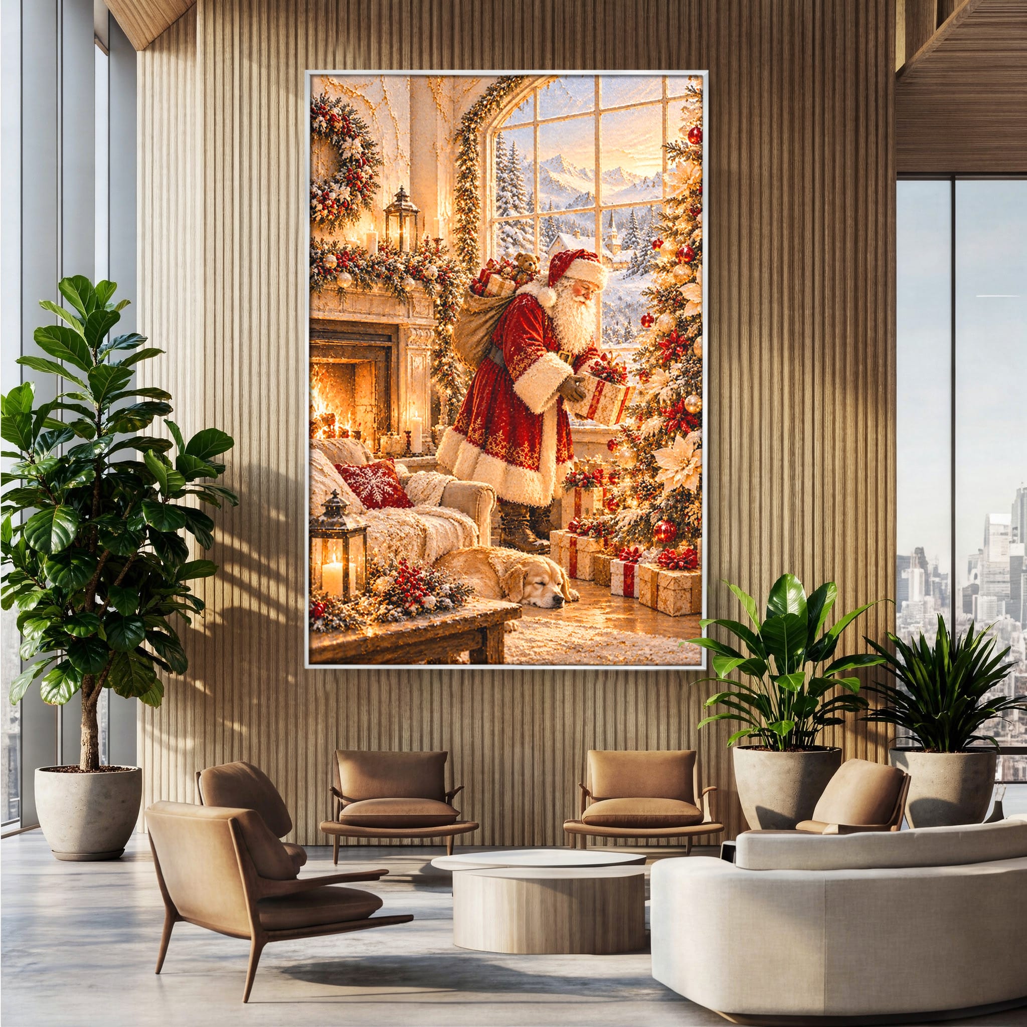Tablou Canvas Premium LuxCanva® PI1414, Seara Minunilor, Mos Craciun, Brad, Cadouri, Semineu, Magie, Ajun, Culori Vibrante, Living, Dormitor, Camera Copii