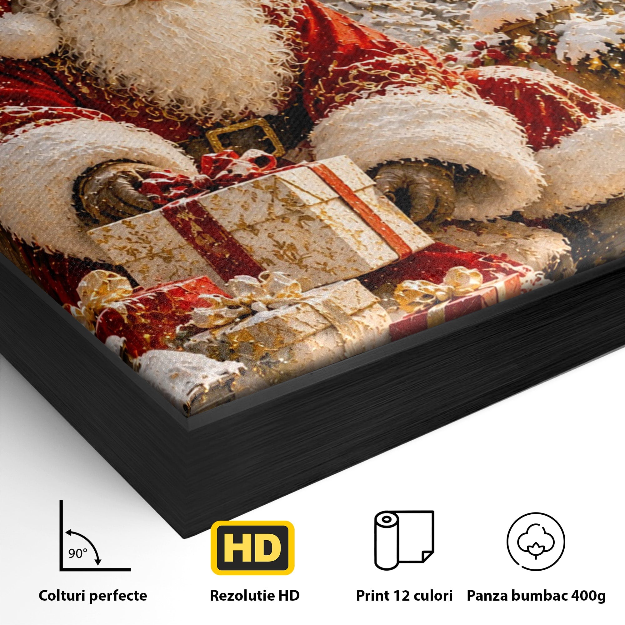 Tablou Canvas Premium LuxCanva® PI1415, Mos Craciun In Peisaj De Iarna, Pregatiri, Calatorie, Iarna, Cadouri, Sarbatori, Culori Vibrante, Living, Dormitor, Camera Copii