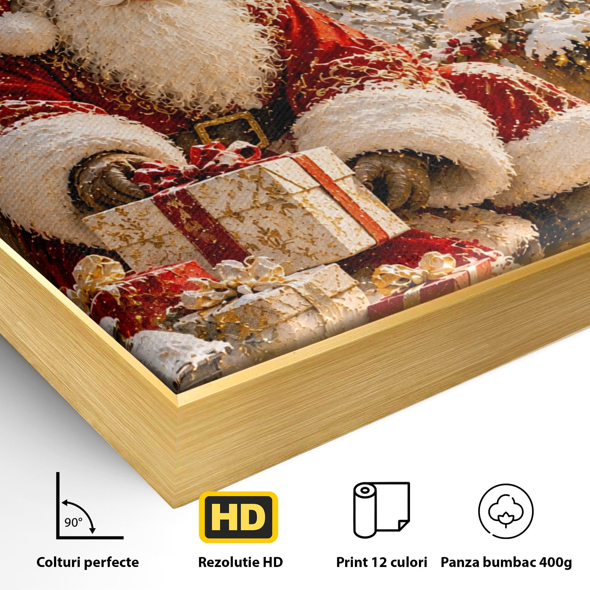 Tablou Canvas Premium LuxCanva® PI1415, Mos Craciun In Peisaj De Iarna, Pregatiri, Calatorie, Iarna, Cadouri, Sarbatori, Culori Vibrante, Living, Dormitor, Camera Copii