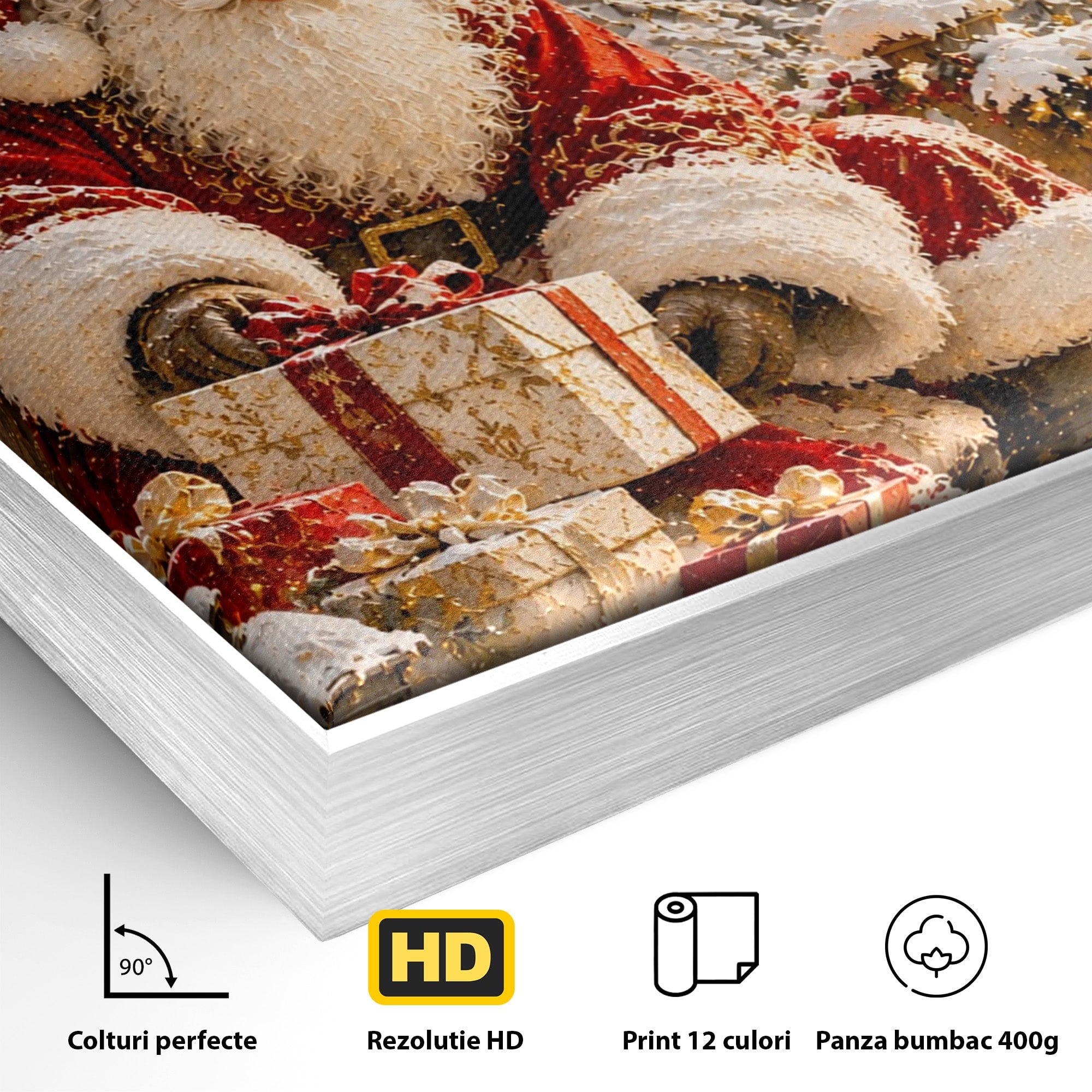 Tablou Canvas Premium LuxCanva® PI1415, Mos Craciun In Peisaj De Iarna, Pregatiri, Calatorie, Iarna, Cadouri, Sarbatori, Culori Vibrante, Living, Dormitor, Camera Copii