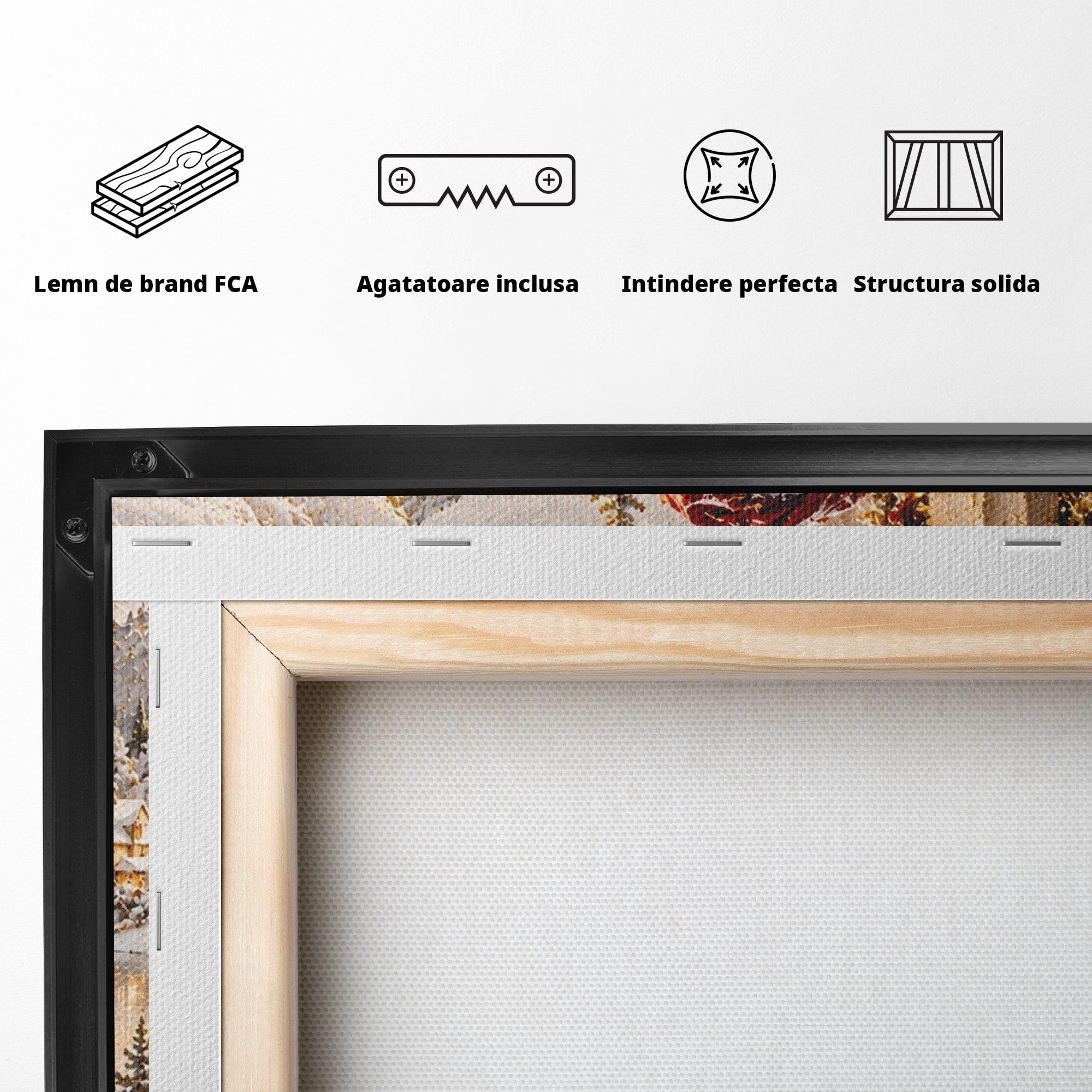 Tablou Canvas Premium LuxCanva® PI1415, Mos Craciun In Peisaj De Iarna, Pregatiri, Calatorie, Iarna, Cadouri, Sarbatori, Culori Vibrante, Living, Dormitor, Camera Copii