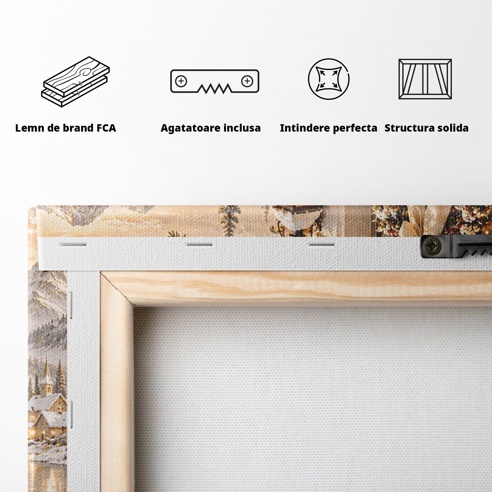 Tablou Canvas Premium LuxCanva® PI1416, Iarna La Usa, Decor, Peisaj, Casa, Natura, Zapada, Culori Vibrante, Living, Dormitor