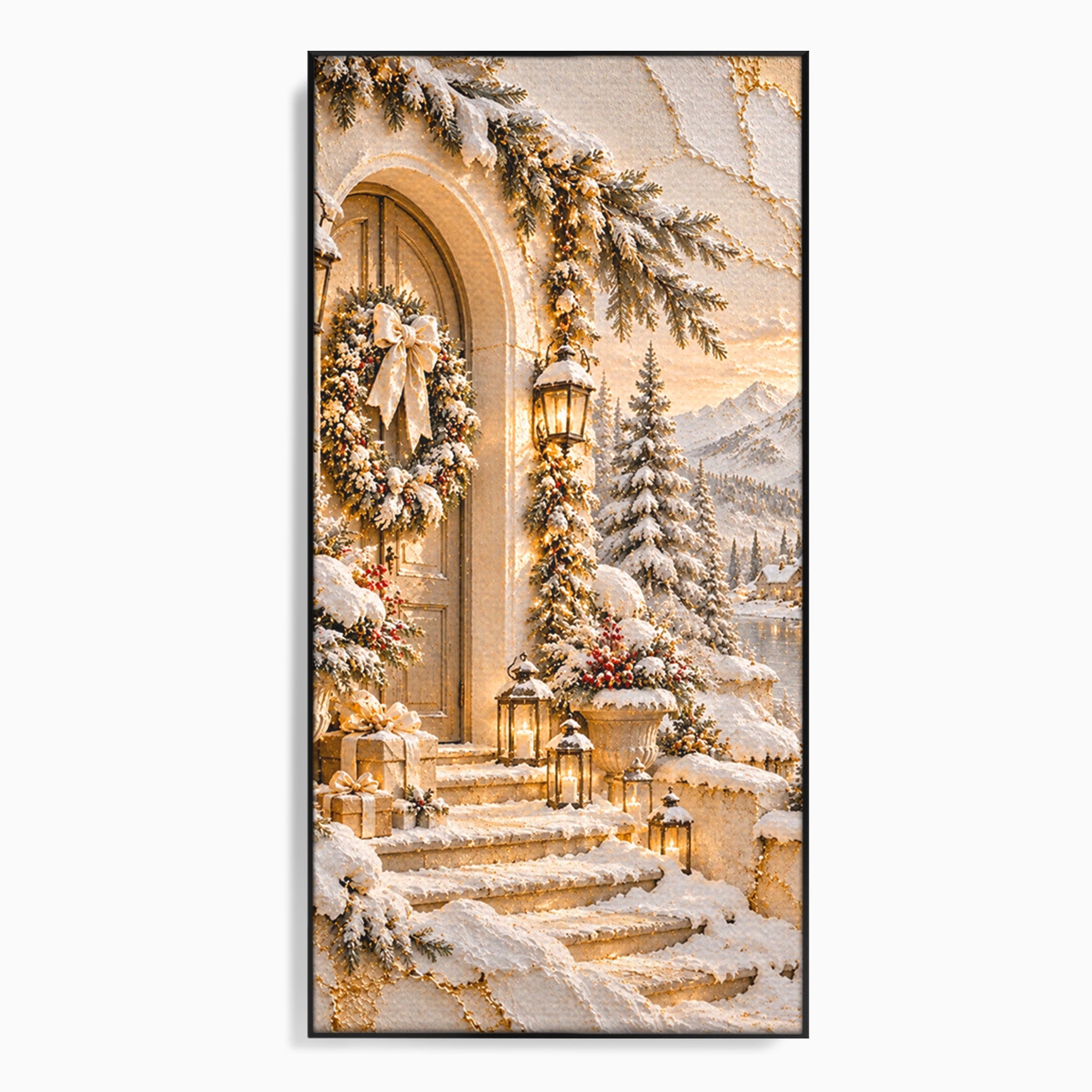Tablou Canvas Premium LuxCanva® PI1416, Iarna La Usa, Decor, Peisaj, Casa, Natura, Zapada, Culori Vibrante, Living, Dormitor