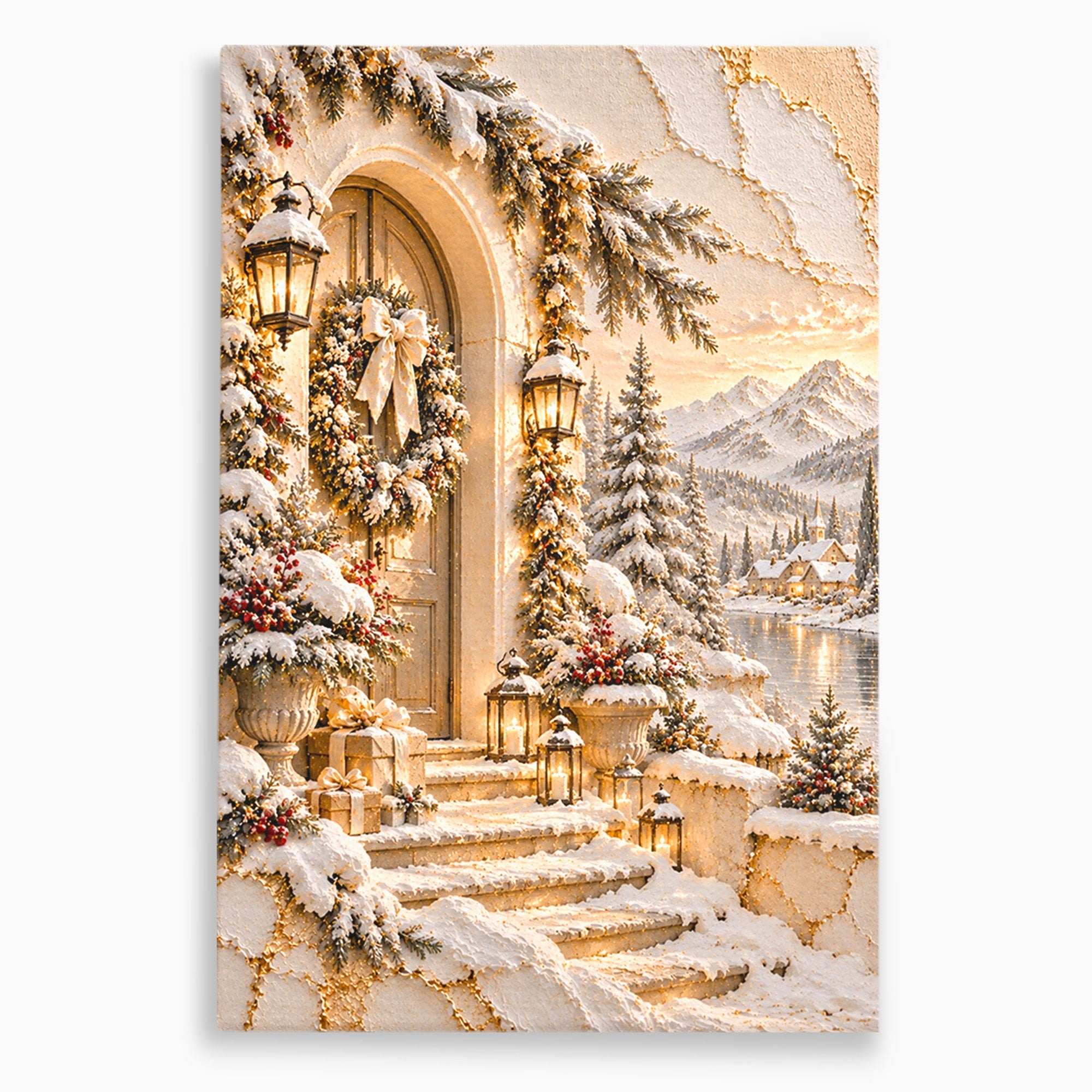 Tablou Canvas Premium LuxCanva® PI1416, Iarna La Usa, Decor, Peisaj, Casa, Natura, Zapada, Culori Vibrante, Living, Dormitor