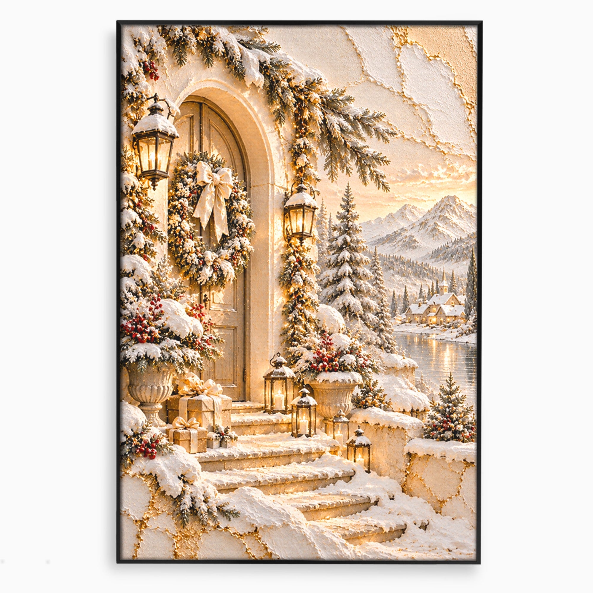 Tablou Canvas Premium LuxCanva® PI1416, Iarna La Usa, Decor, Peisaj, Casa, Natura, Zapada, Culori Vibrante, Living, Dormitor