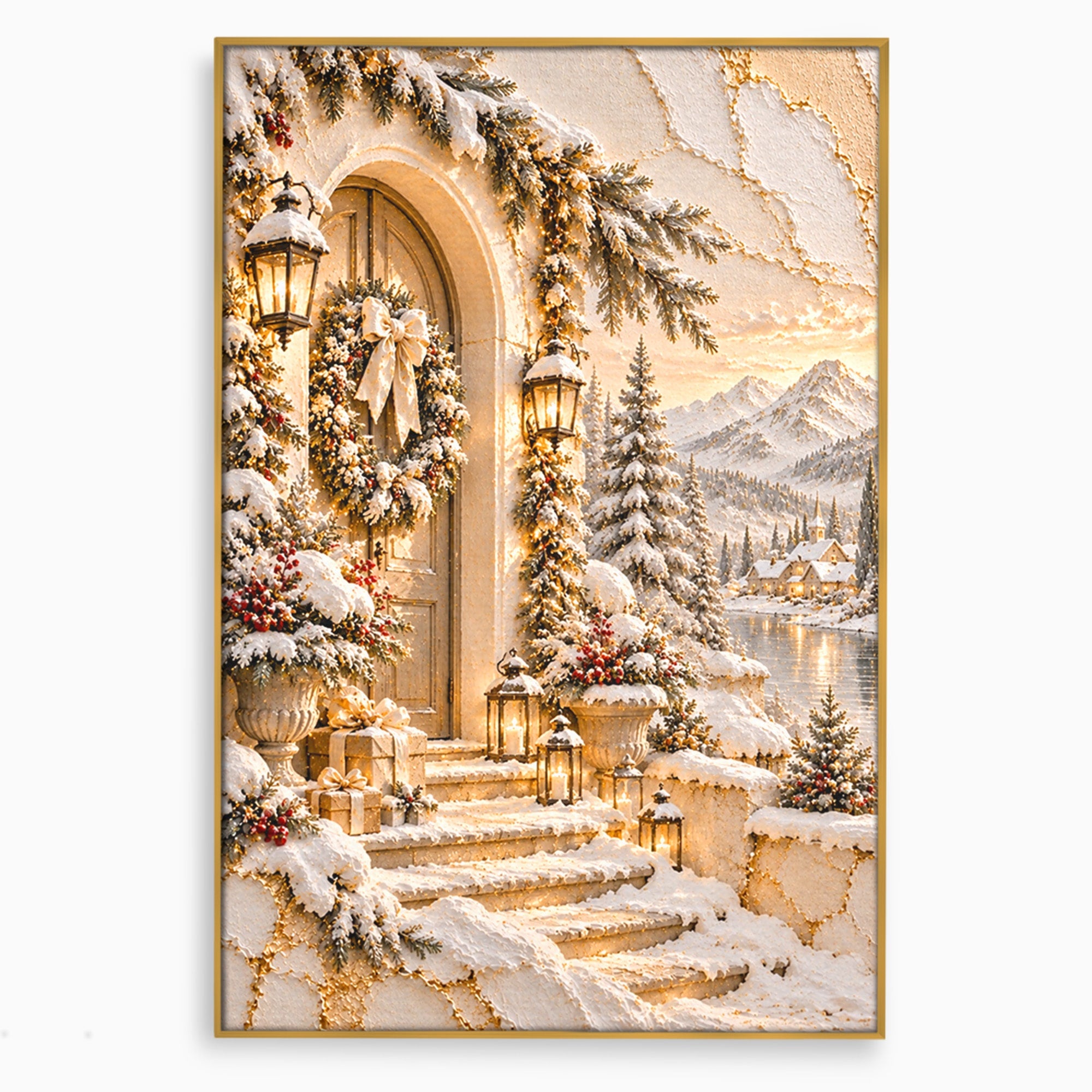 Tablou Canvas Premium LuxCanva® PI1416, Iarna La Usa, Decor, Peisaj, Casa, Natura, Zapada, Culori Vibrante, Living, Dormitor