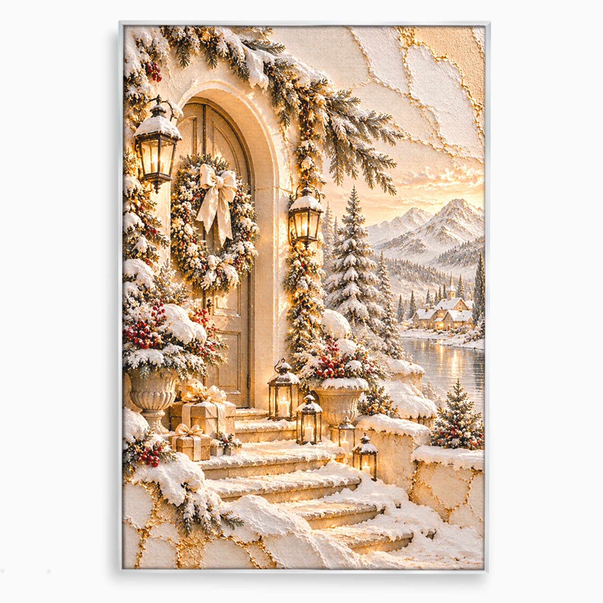 Tablou Canvas Premium LuxCanva® PI1416, Iarna La Usa, Decor, Peisaj, Casa, Natura, Zapada, Culori Vibrante, Living, Dormitor