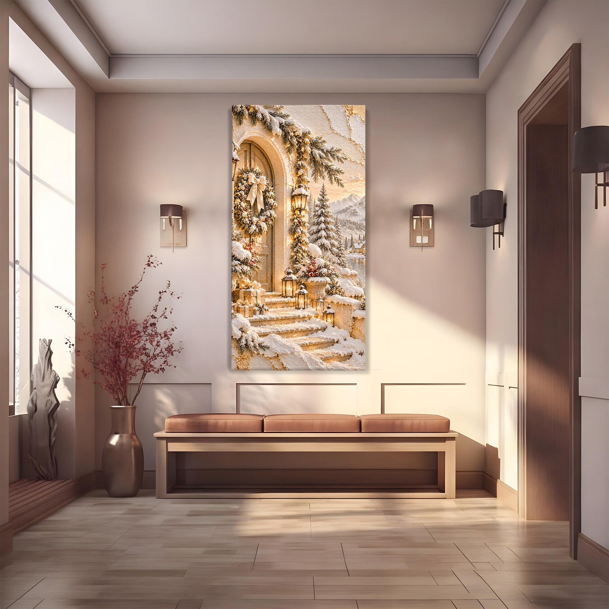 Tablou Canvas Premium LuxCanva® PI1416, Iarna La Usa, Decor, Peisaj, Casa, Natura, Zapada, Culori Vibrante, Living, Dormitor