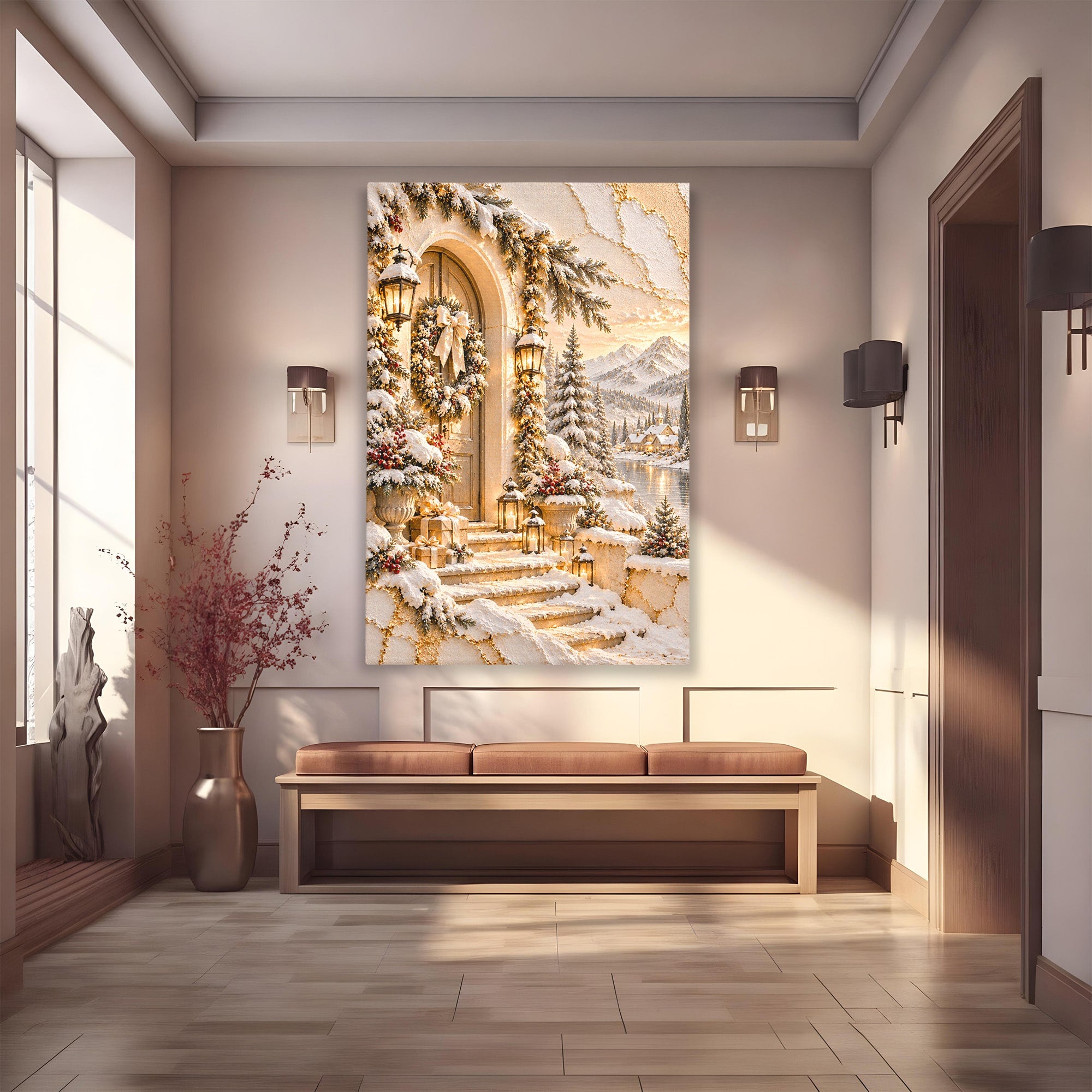 Tablou Canvas Premium LuxCanva® PI1416, Iarna La Usa, Decor, Peisaj, Casa, Natura, Zapada, Culori Vibrante, Living, Dormitor
