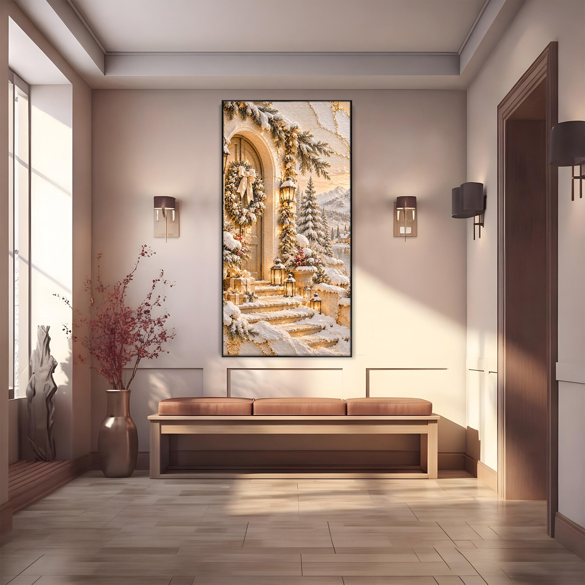 Tablou Canvas Premium LuxCanva® PI1416, Iarna La Usa, Decor, Peisaj, Casa, Natura, Zapada, Culori Vibrante, Living, Dormitor