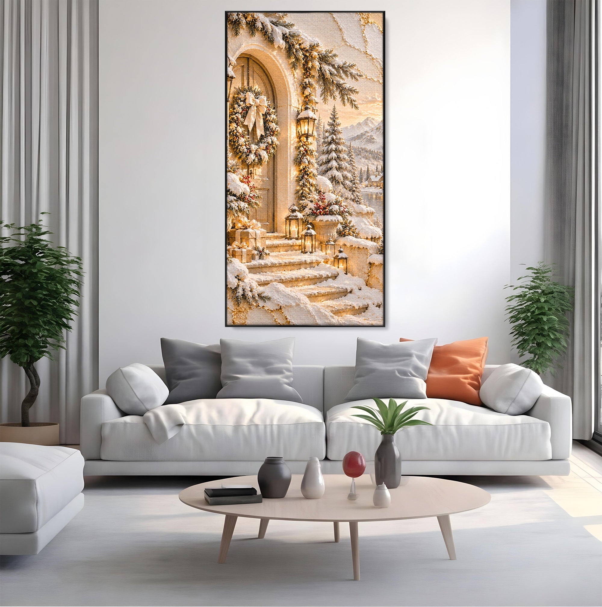 Tablou Canvas Premium LuxCanva® PI1416, Iarna La Usa, Decor, Peisaj, Casa, Natura, Zapada, Culori Vibrante, Living, Dormitor