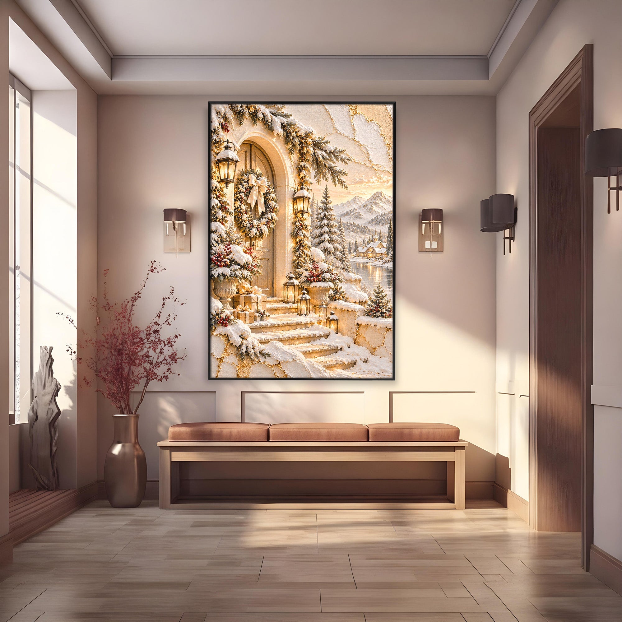 Tablou Canvas Premium LuxCanva® PI1416, Iarna La Usa, Decor, Peisaj, Casa, Natura, Zapada, Culori Vibrante, Living, Dormitor