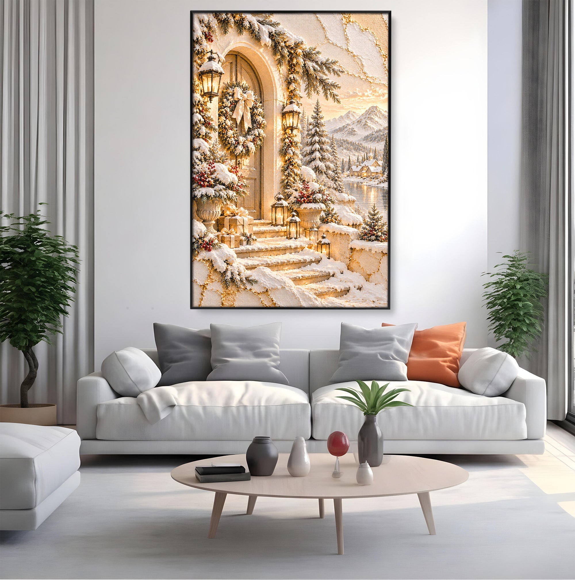 Tablou Canvas Premium LuxCanva® PI1416, Iarna La Usa, Decor, Peisaj, Casa, Natura, Zapada, Culori Vibrante, Living, Dormitor