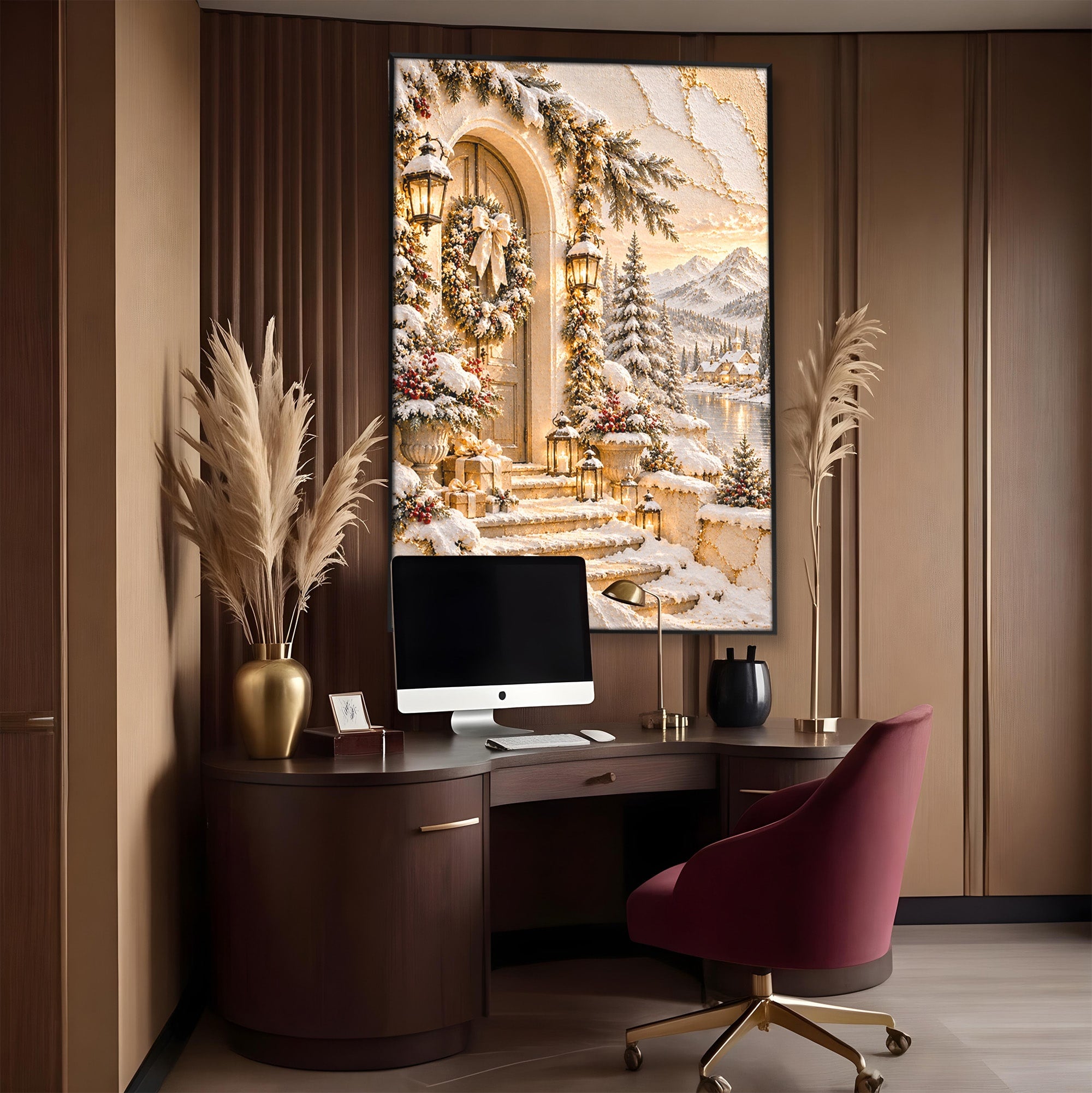 Tablou Canvas Premium LuxCanva® PI1416, Iarna La Usa, Decor, Peisaj, Casa, Natura, Zapada, Culori Vibrante, Living, Dormitor