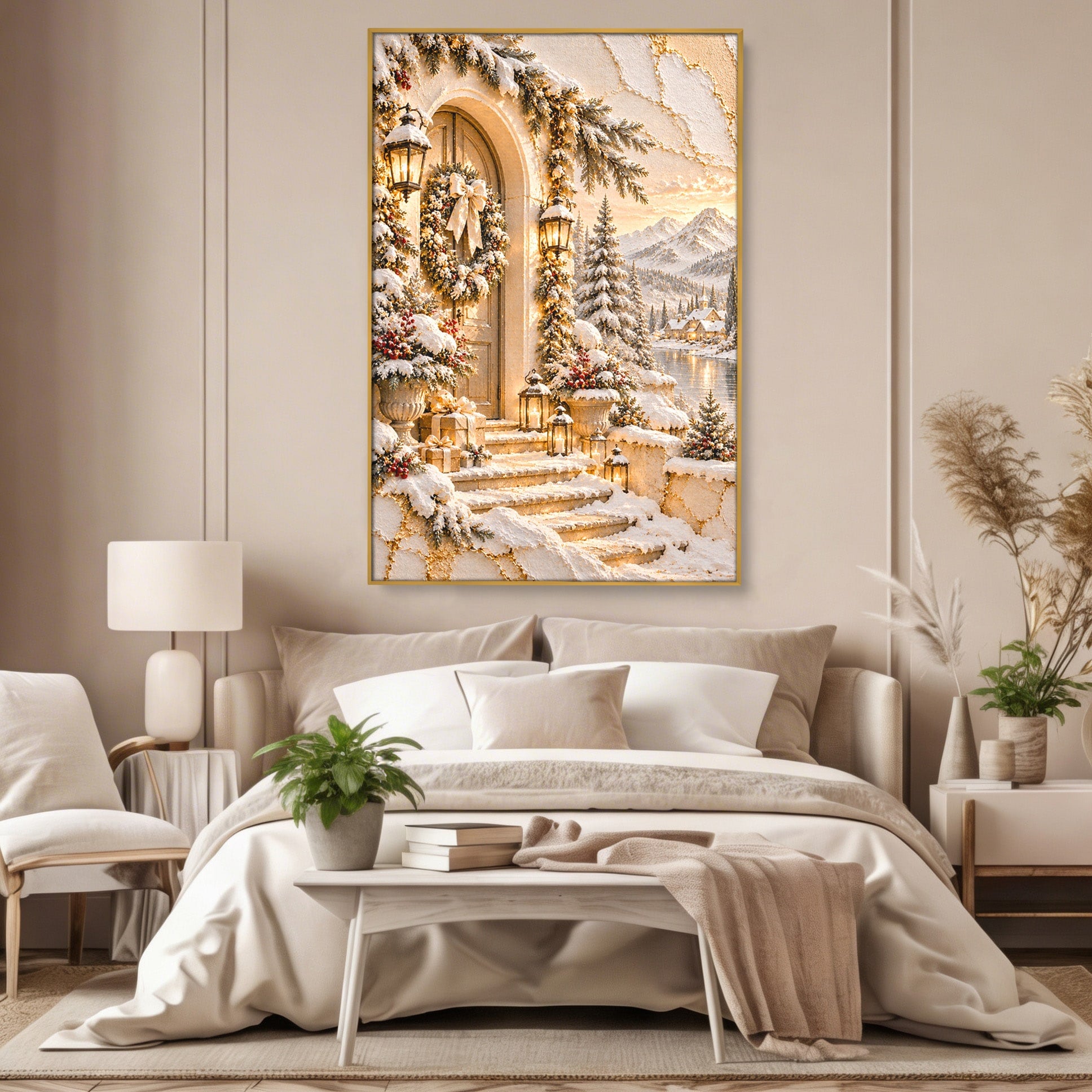 Tablou Canvas Premium LuxCanva® PI1416, Iarna La Usa, Decor, Peisaj, Casa, Natura, Zapada, Culori Vibrante, Living, Dormitor
