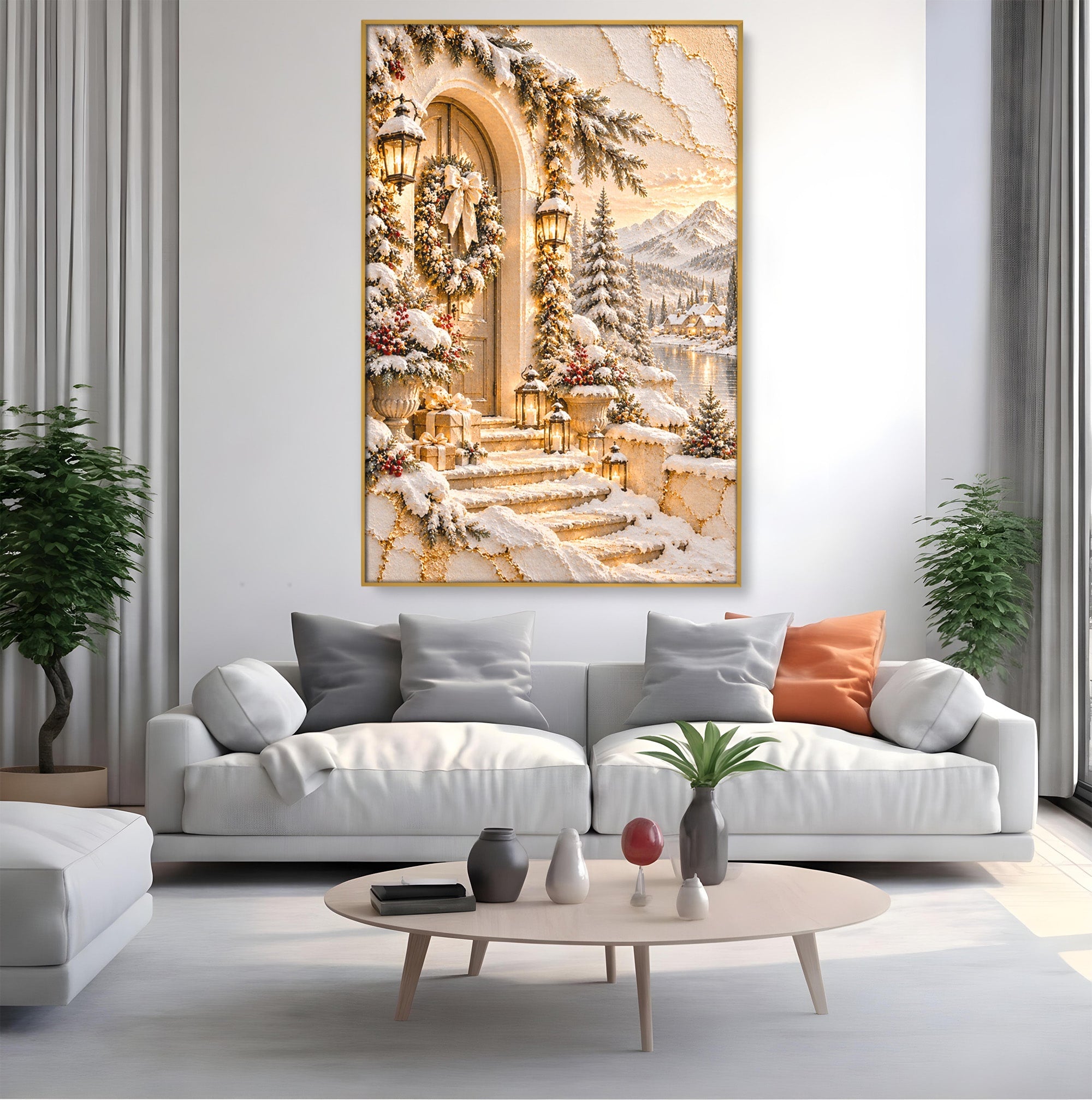 Tablou Canvas Premium LuxCanva® PI1416, Iarna La Usa, Decor, Peisaj, Casa, Natura, Zapada, Culori Vibrante, Living, Dormitor