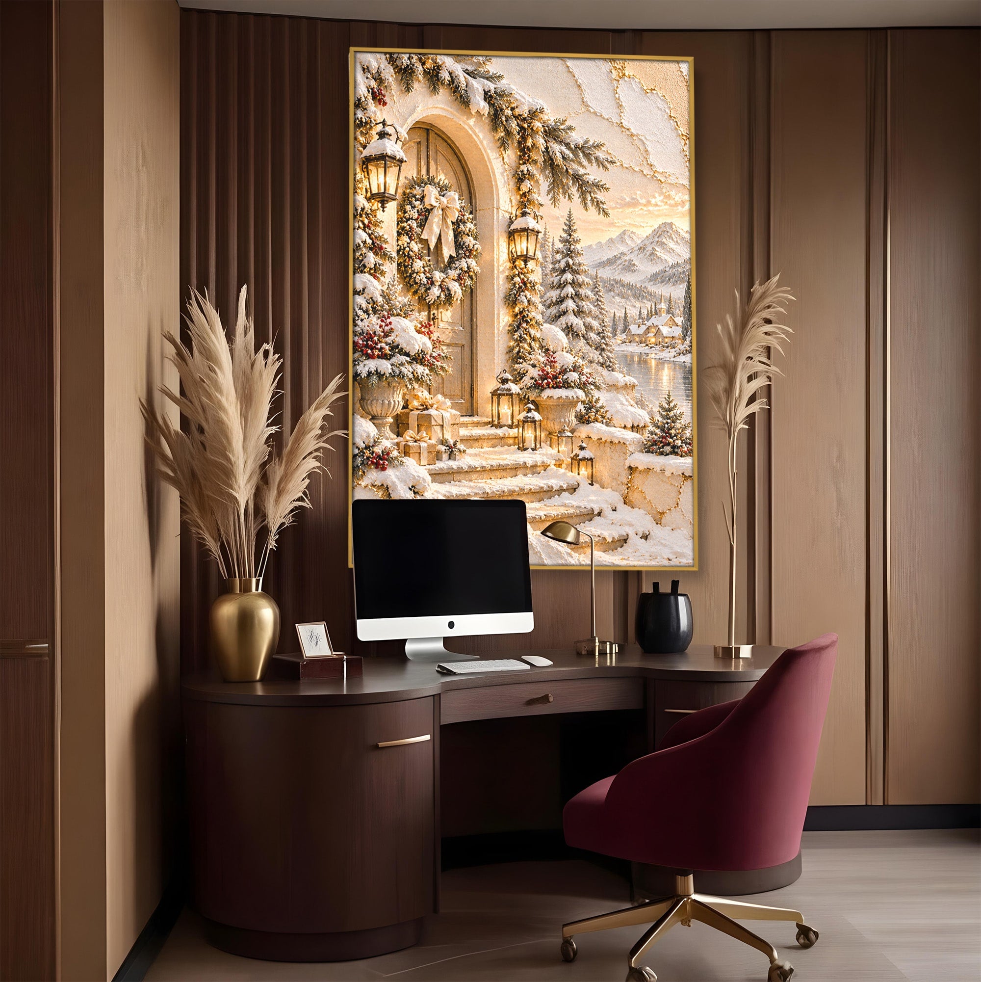 Tablou Canvas Premium LuxCanva® PI1416, Iarna La Usa, Decor, Peisaj, Casa, Natura, Zapada, Culori Vibrante, Living, Dormitor