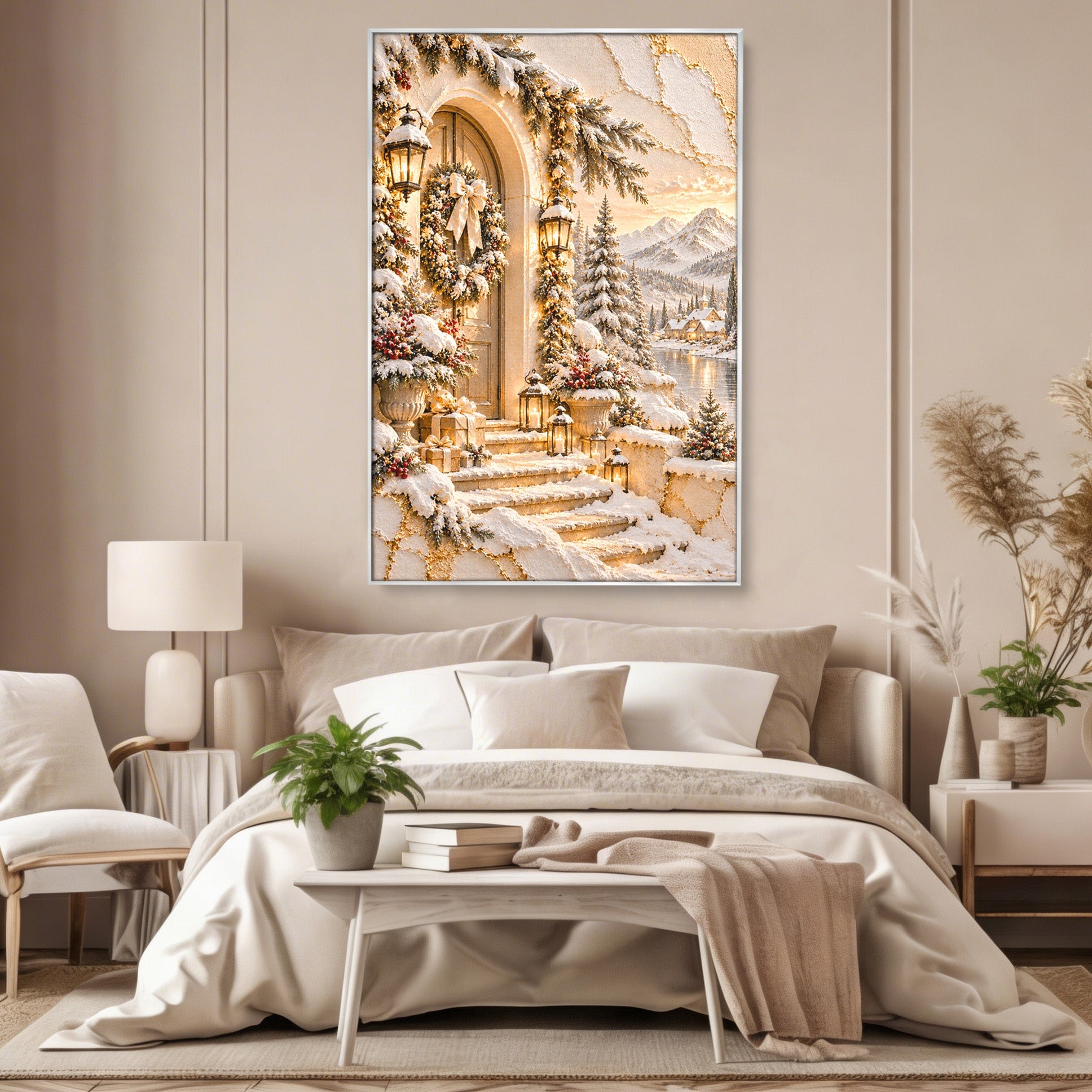 Tablou Canvas Premium LuxCanva® PI1416, Iarna La Usa, Decor, Peisaj, Casa, Natura, Zapada, Culori Vibrante, Living, Dormitor