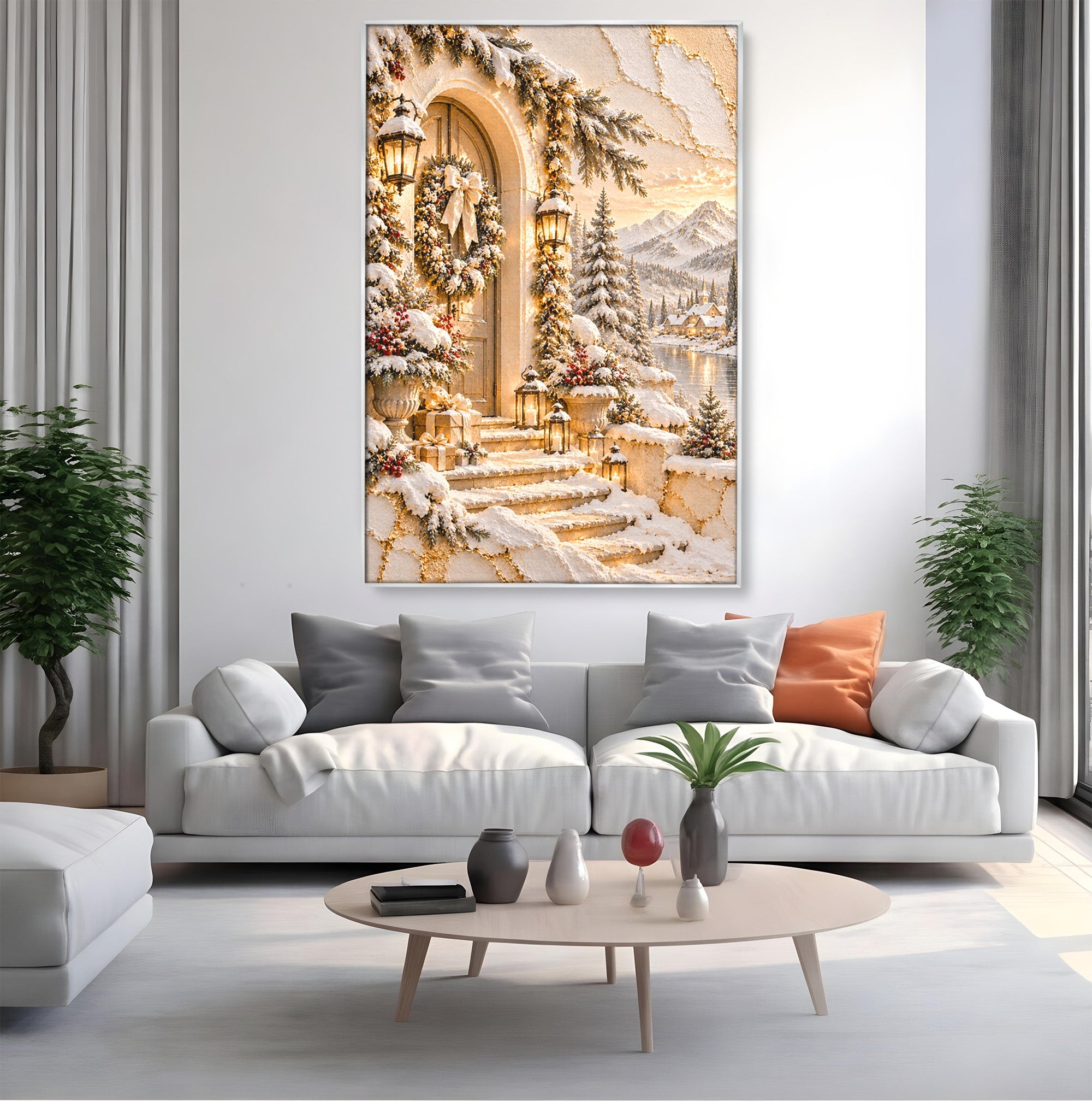 Tablou Canvas Premium LuxCanva® PI1416, Iarna La Usa, Decor, Peisaj, Casa, Natura, Zapada, Culori Vibrante, Living, Dormitor