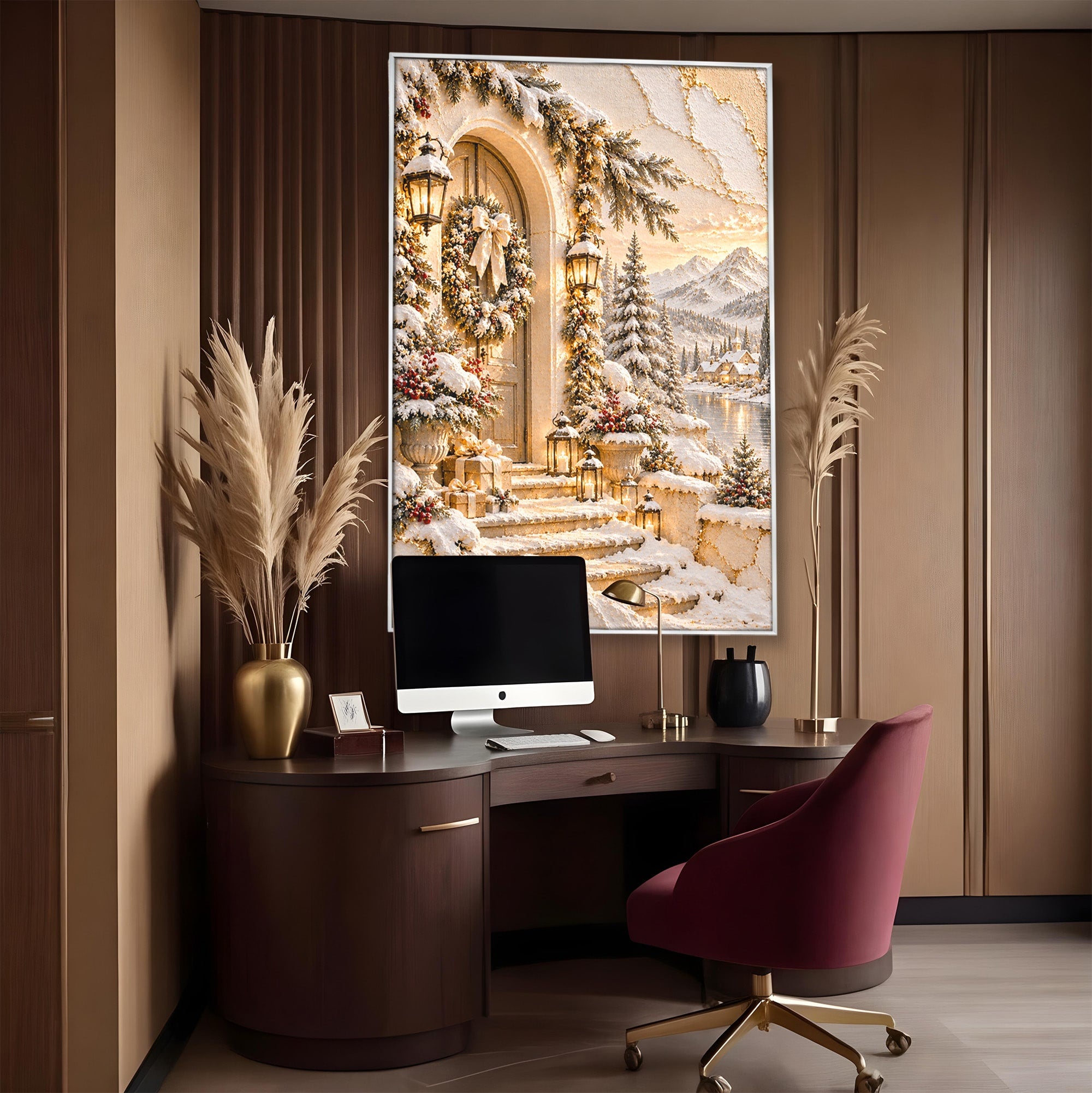 Tablou Canvas Premium LuxCanva® PI1416, Iarna La Usa, Decor, Peisaj, Casa, Natura, Zapada, Culori Vibrante, Living, Dormitor
