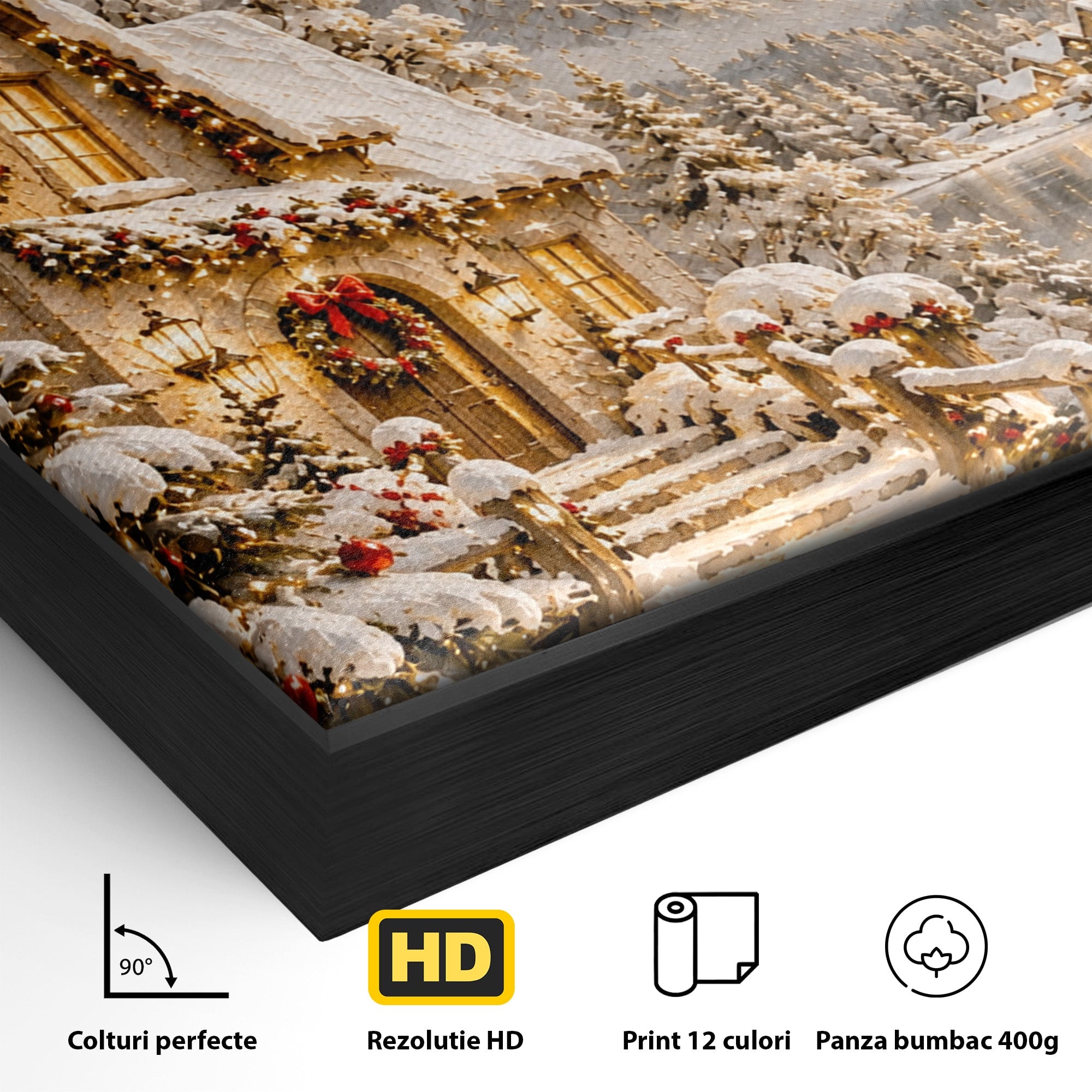 Tablou Canvas Premium LuxCanva® PI1417, Refugiu Montan, Cabana, Iarna, Munti, Peisaj, Zapada, Culori Vibrante, Living, Dormitor