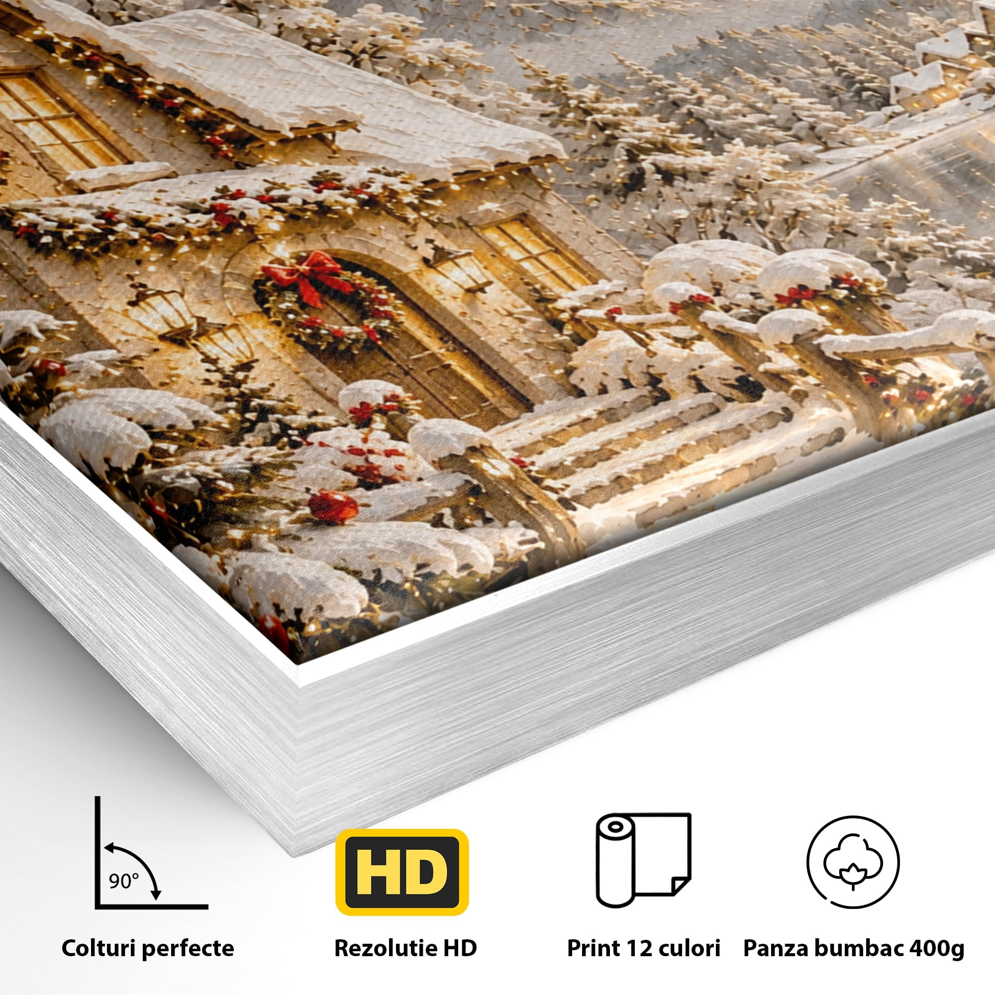 Tablou Canvas Premium LuxCanva® PI1417, Refugiu Montan, Cabana, Iarna, Munti, Peisaj, Zapada, Culori Vibrante, Living, Dormitor